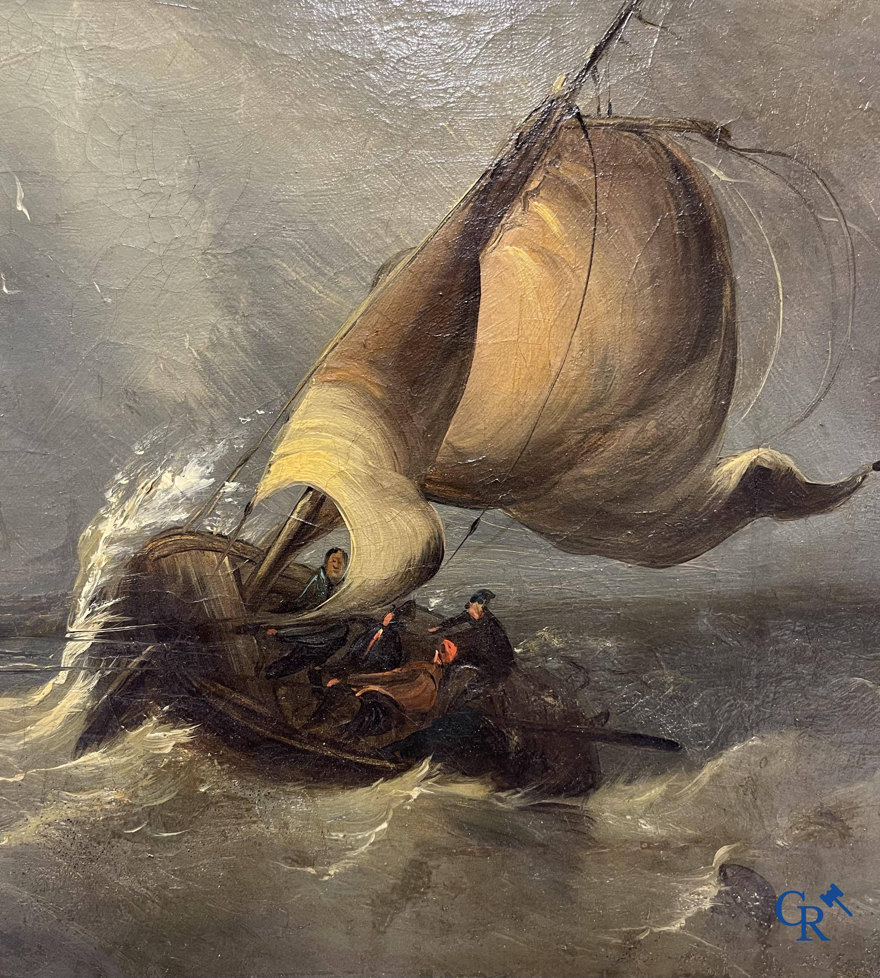 Peinture marine dans le gout de Musin, XIXème siècle. Huile sur toile marouflé sur panneau.