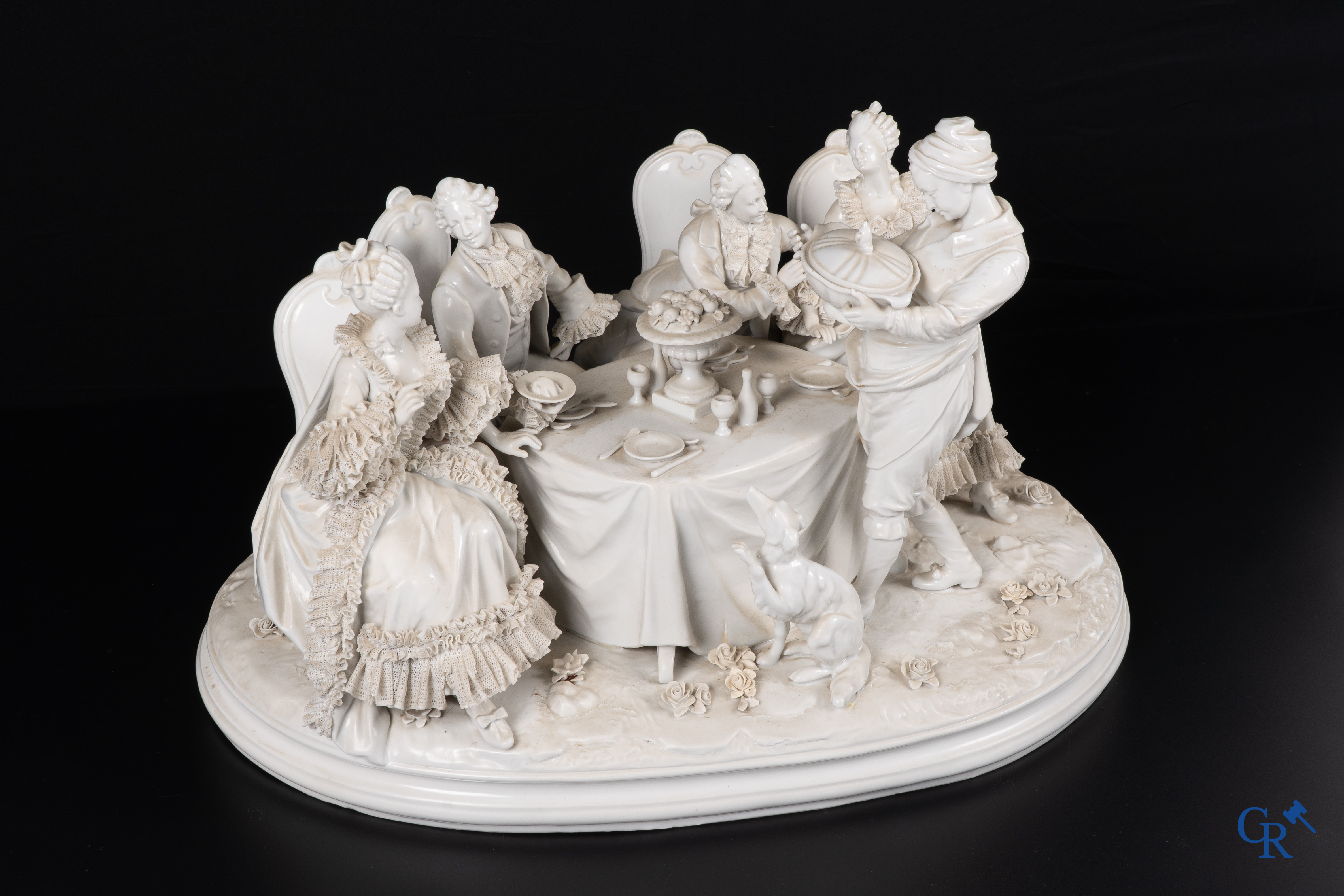 Volkstedt Rudolstadt, an exceptionally large group in lace porcelain on a matching pedestal.