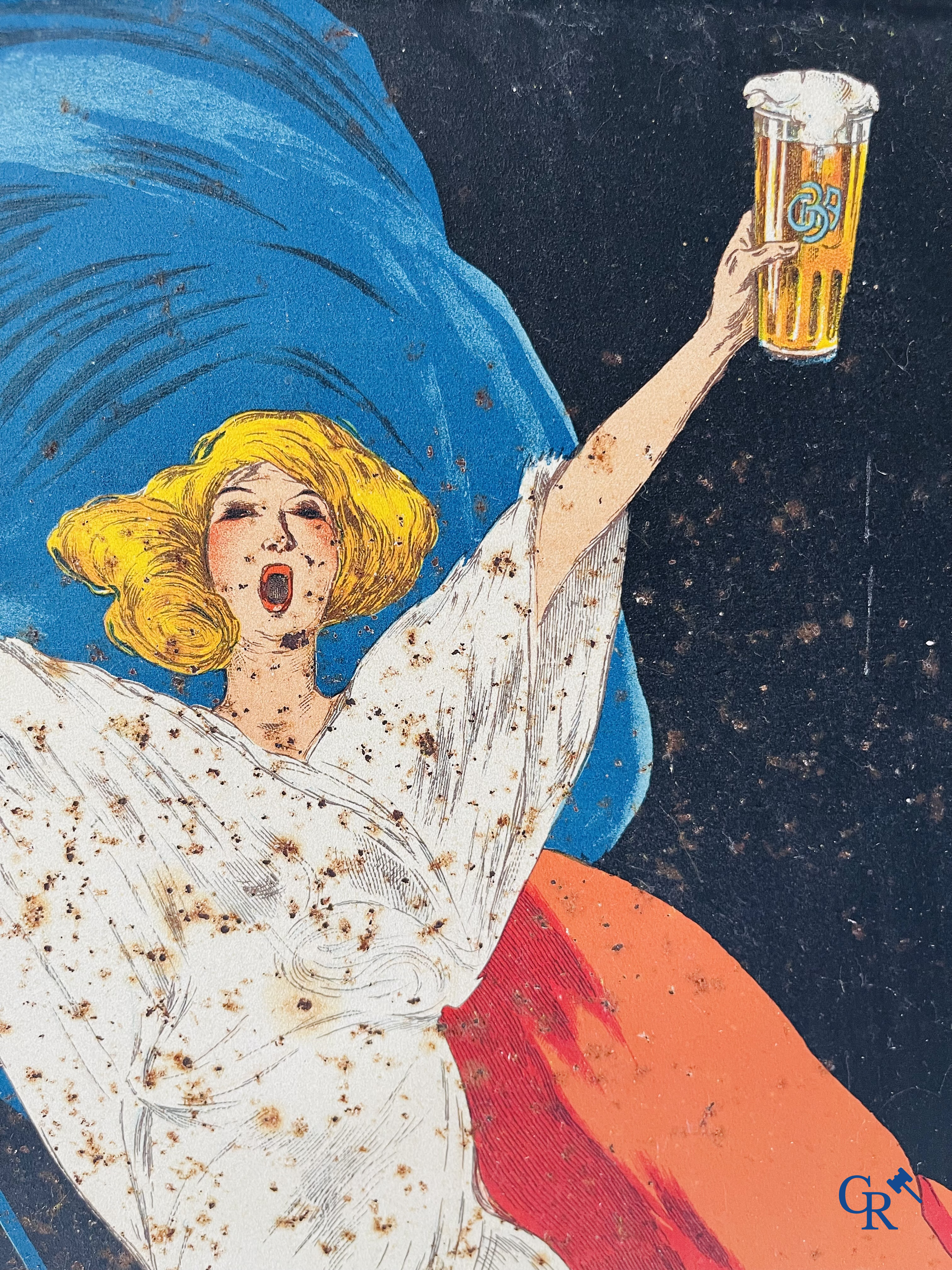 J. Spring (André Lapuszewski, Joseph Stall) Publicity printed on metal for Bière de la Grande Brasserie Ardennaise.