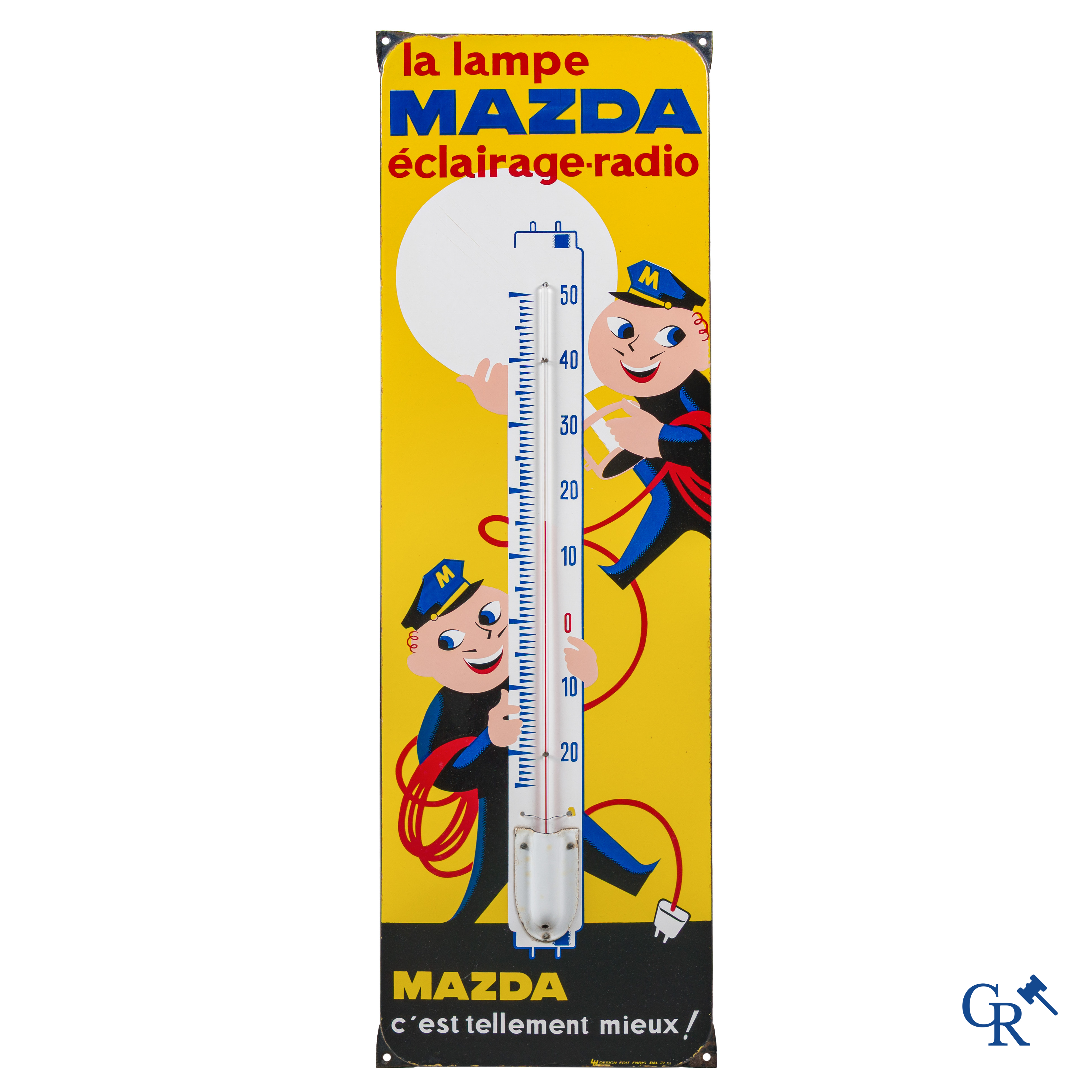 Mazda, emaille publiciteits thermometer voor verlichting- en radiolampen Mazda. 50-60'er jaren.