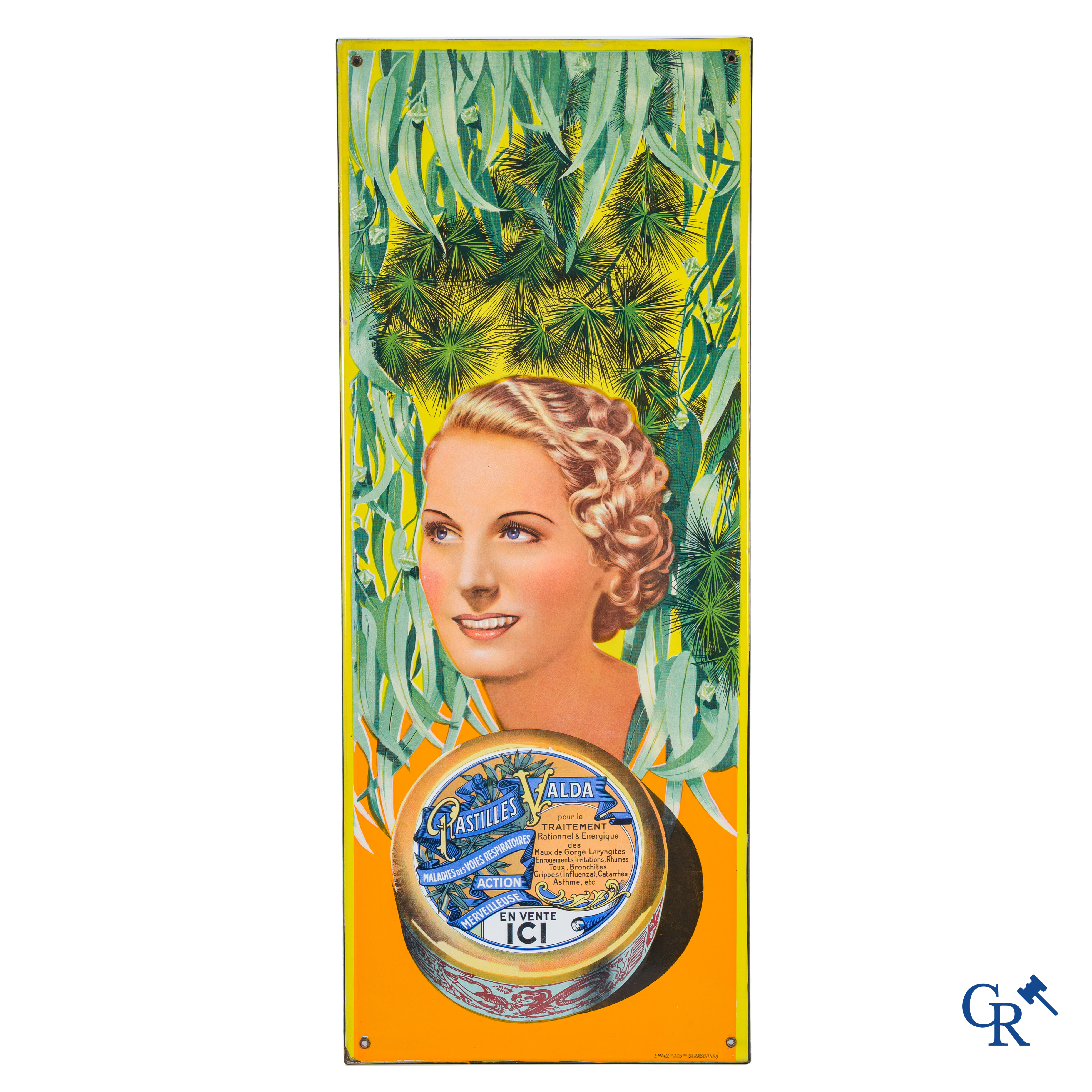 Pastilles Valda, En vente ici. Emaille reclamebord voor de Valda Pastilles. Emaillerie Alsacienne.