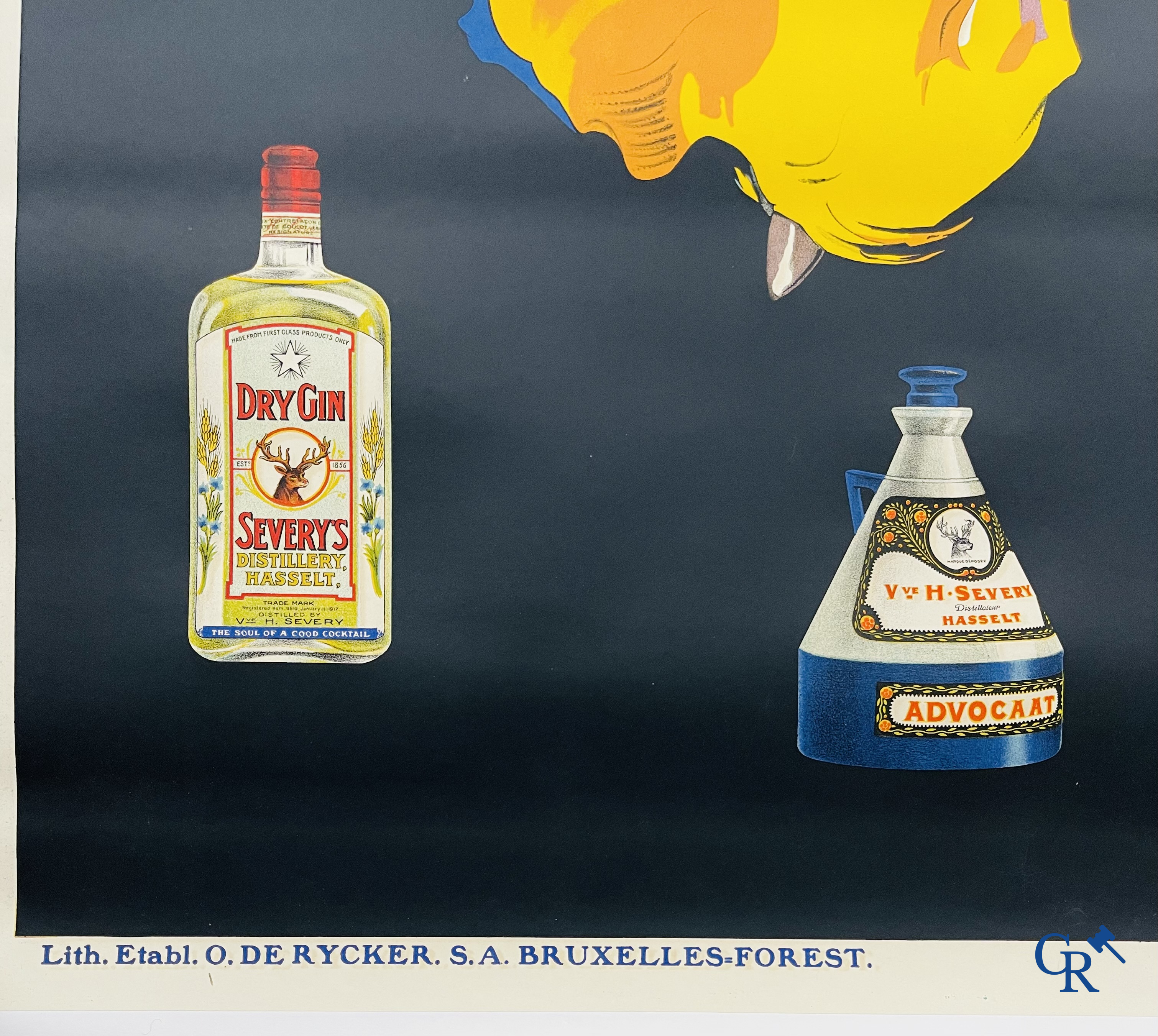 Roger Berckmans, Advertising poster for Liqueurs Severy from distillery Hasselt. Lith. O. De Rycker, Forest Brussels.