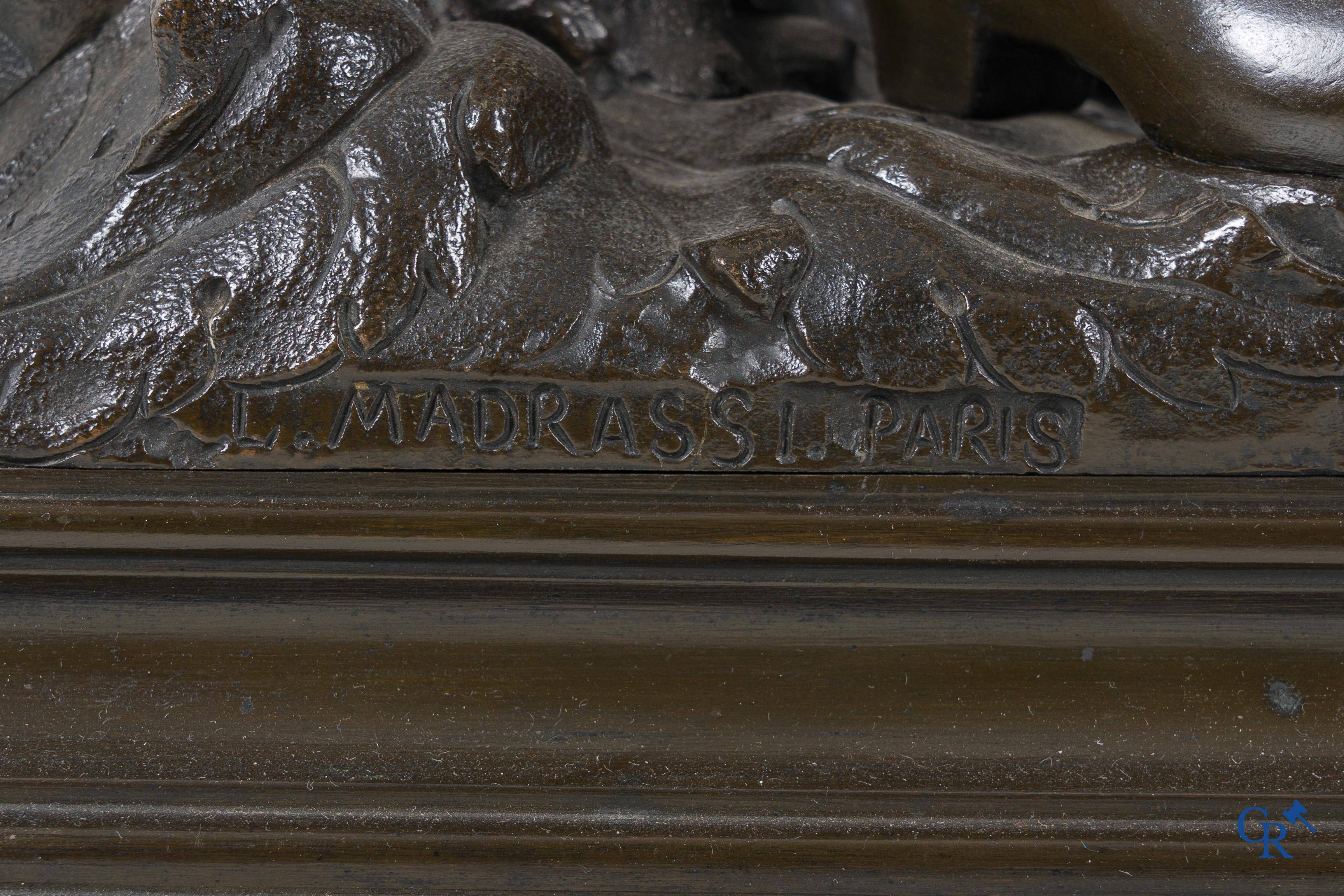 Luca Madrassi (1848-1919) A large bronze statue, couple in love, Signed L. Madrassi Paris and Madrassi.