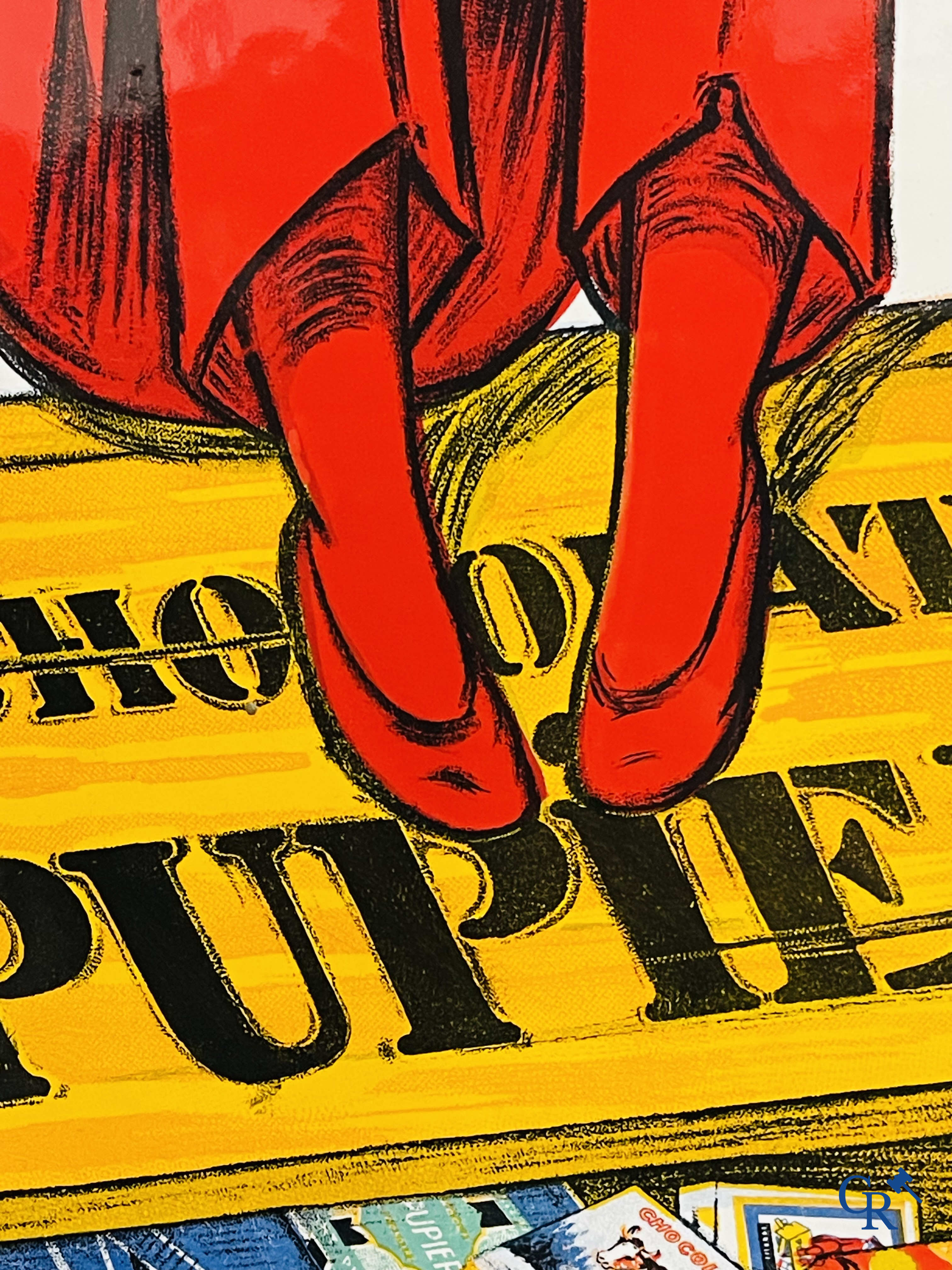 Chocolat Pupier, plaque émaillée illustré du personnage de Jean D'Ylen, vers 1930.