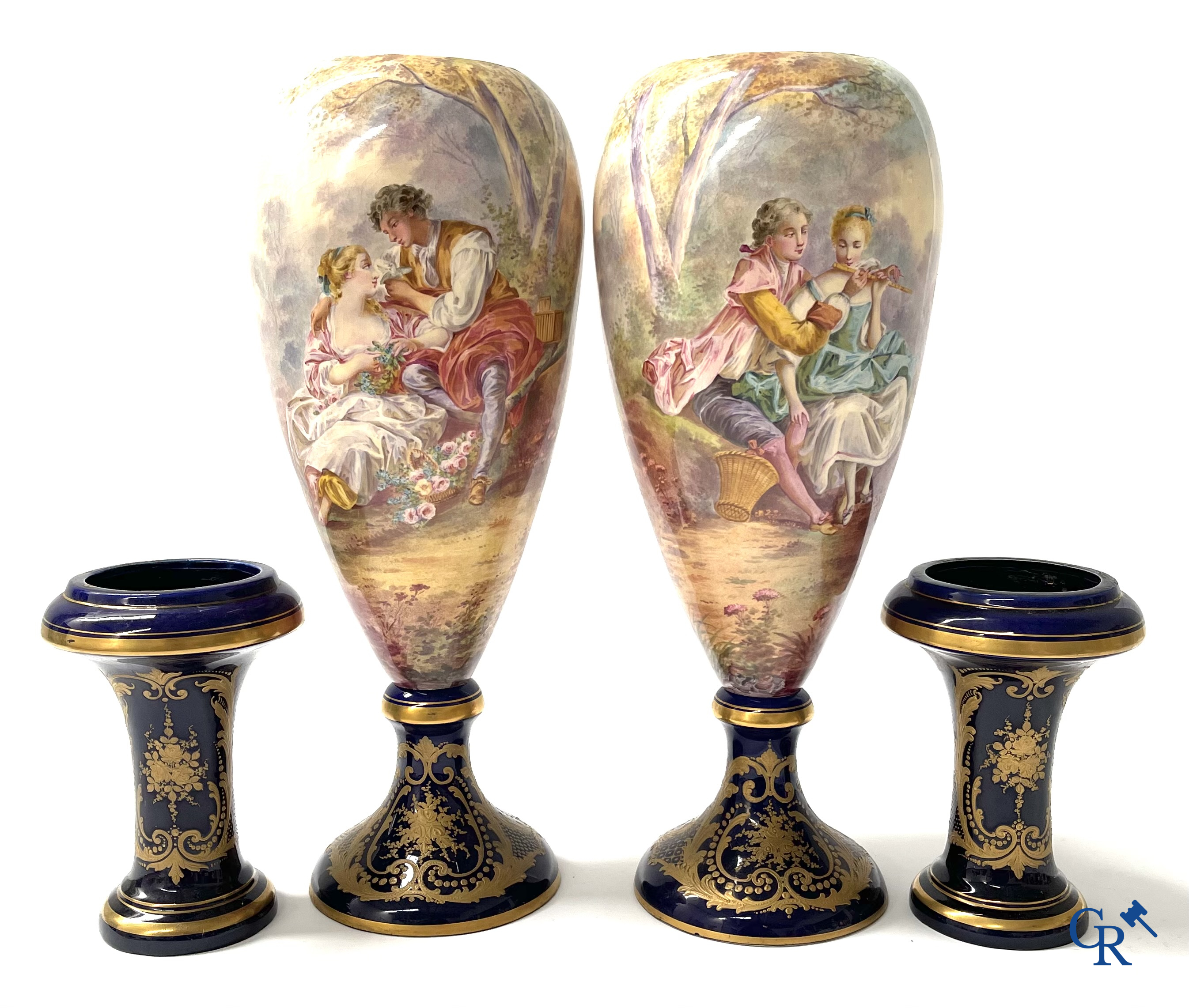 Sèvres, a large lot of Sèvres porcelain with bronze frames. Not mounted. Circa 1900.