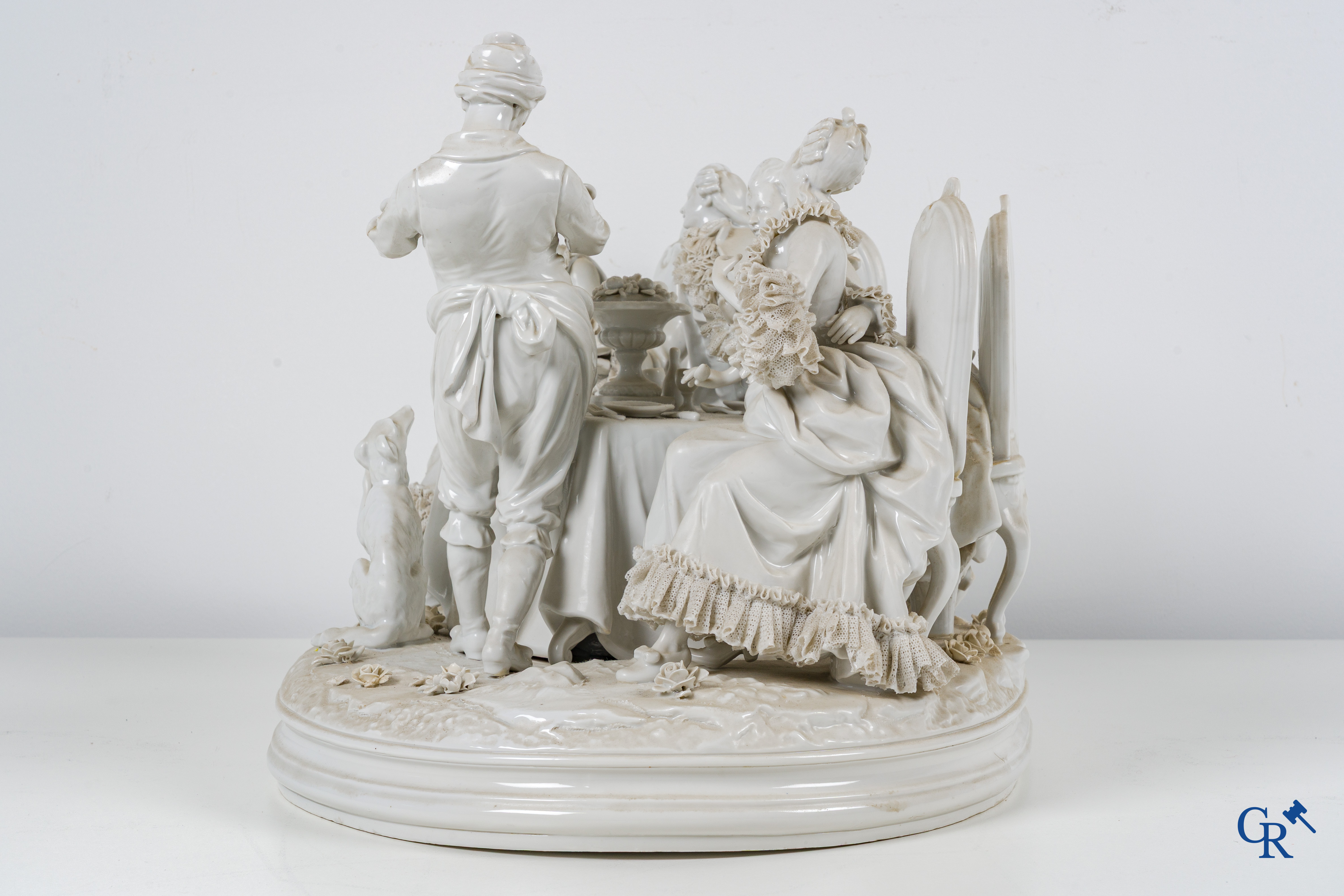 Volkstedt Rudolstadt, an exceptionally large group in lace porcelain on a matching pedestal.