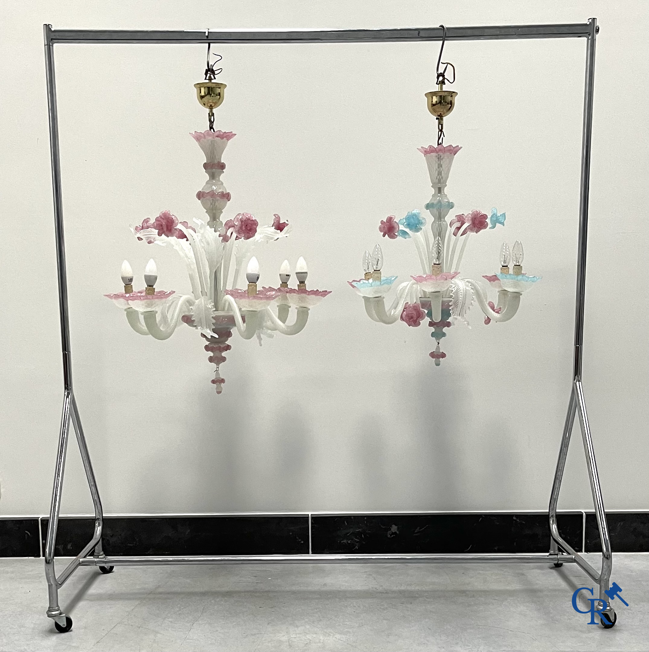 2 large Venetian chandeliers.