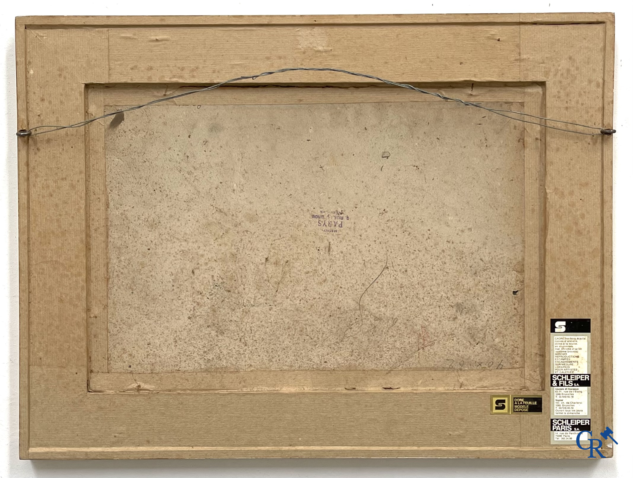 "Course Automobile" Oil on hard cardboard. Circa 1930. With a stamp of Maison Parys, 2 Rue du Brou à Verviers.