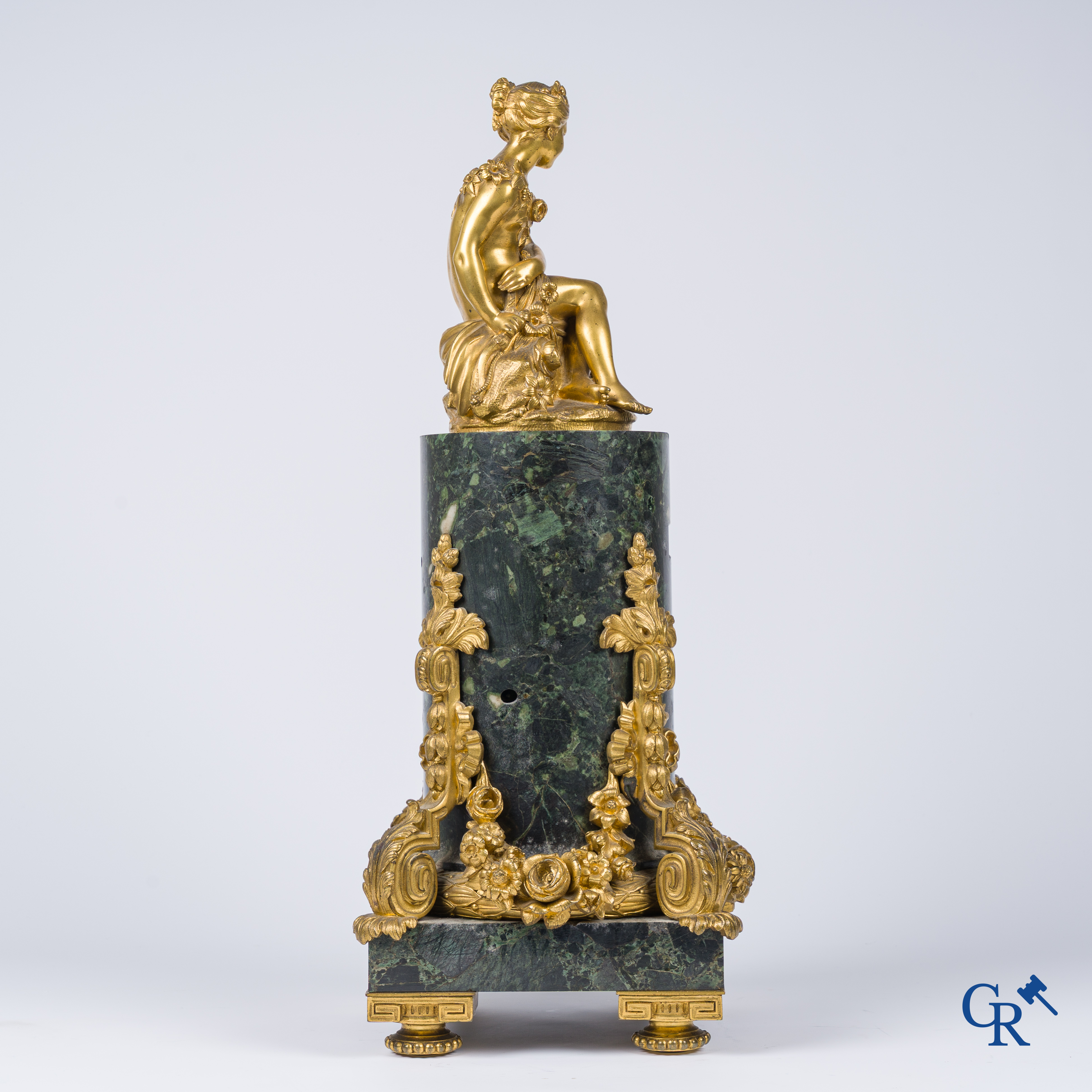 Victor Paillard. Pendule à Cercles Tournantes. Pendulum in green marble and gilded bronze. Circa 1860.