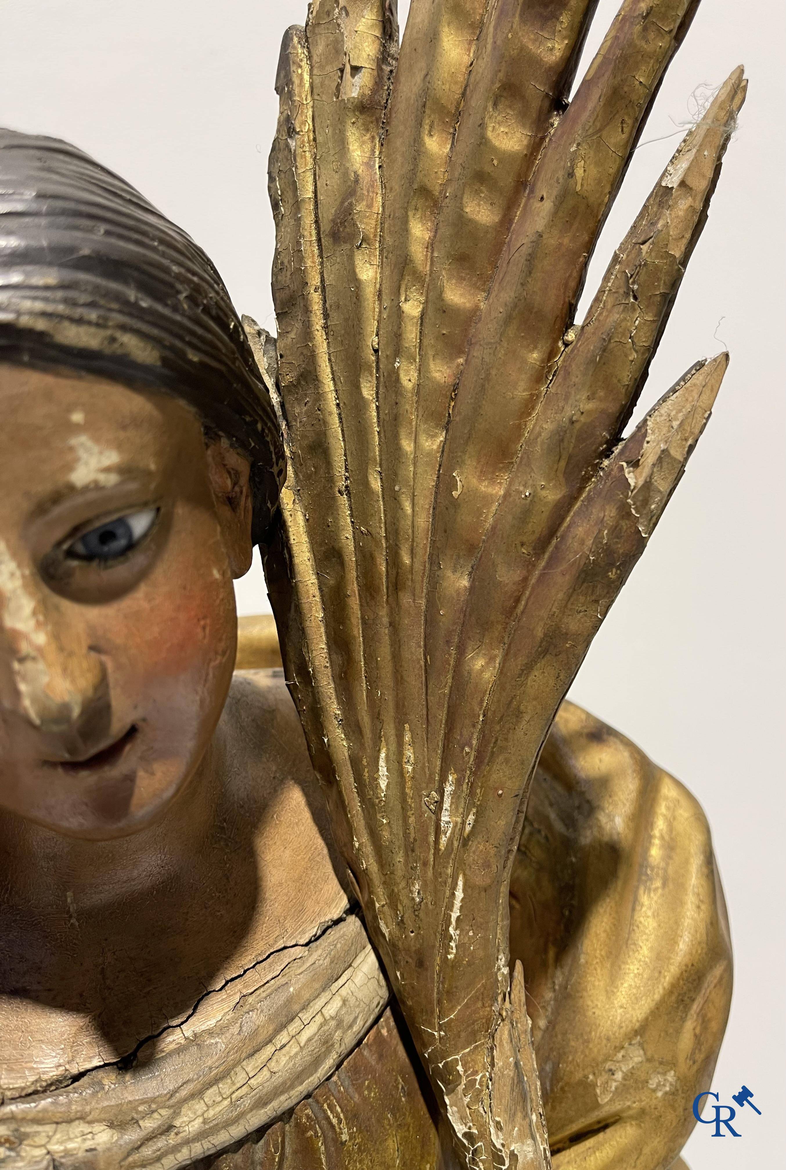 Exceptionally polychrome wooden statue of Saint Catherine of Alexandria with glass eyes, 18th century.