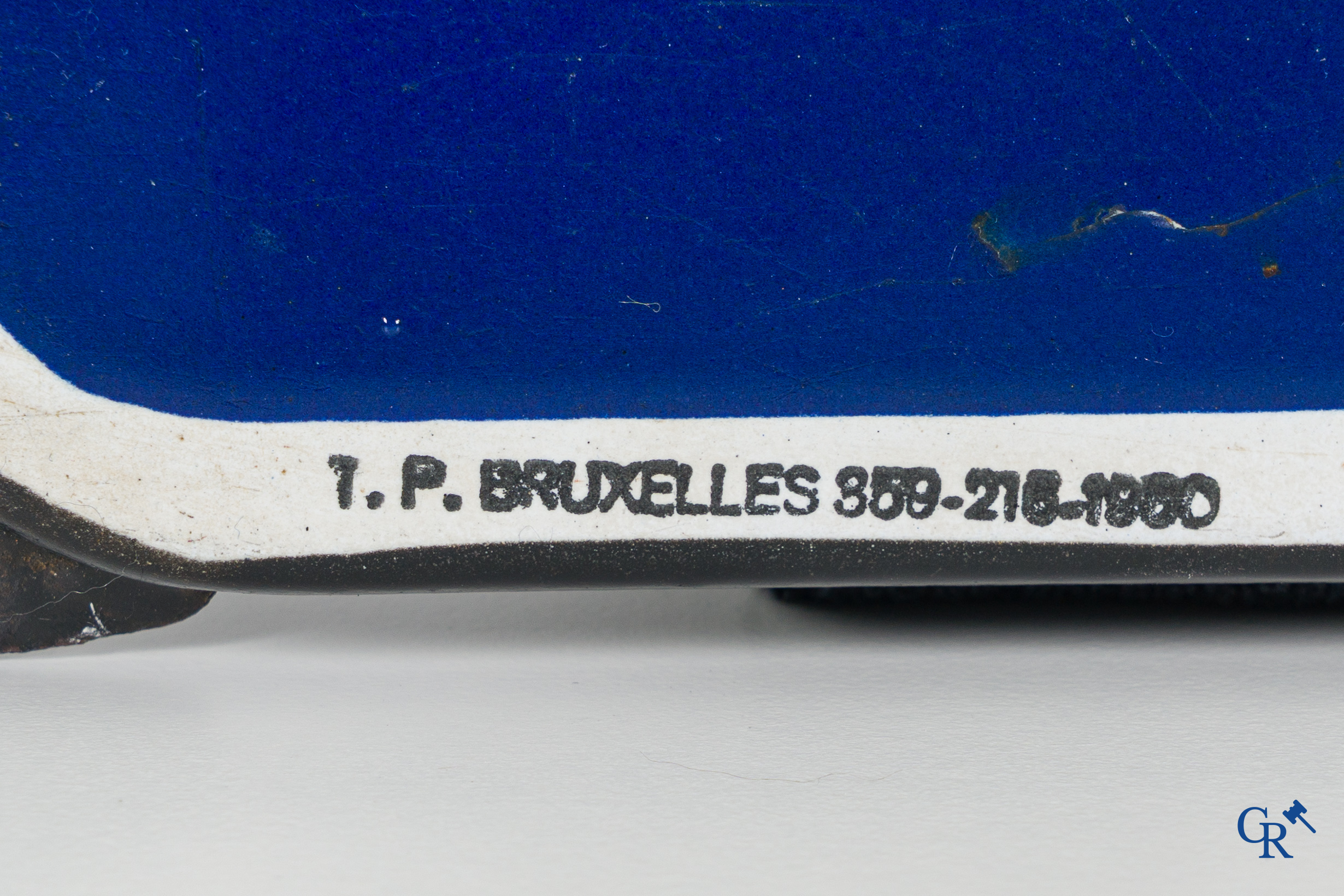 Spa Monopole, plaque émaillée publicitaire représentant "Pierrot" après un dessin de Jean D'Ylen. 1950.