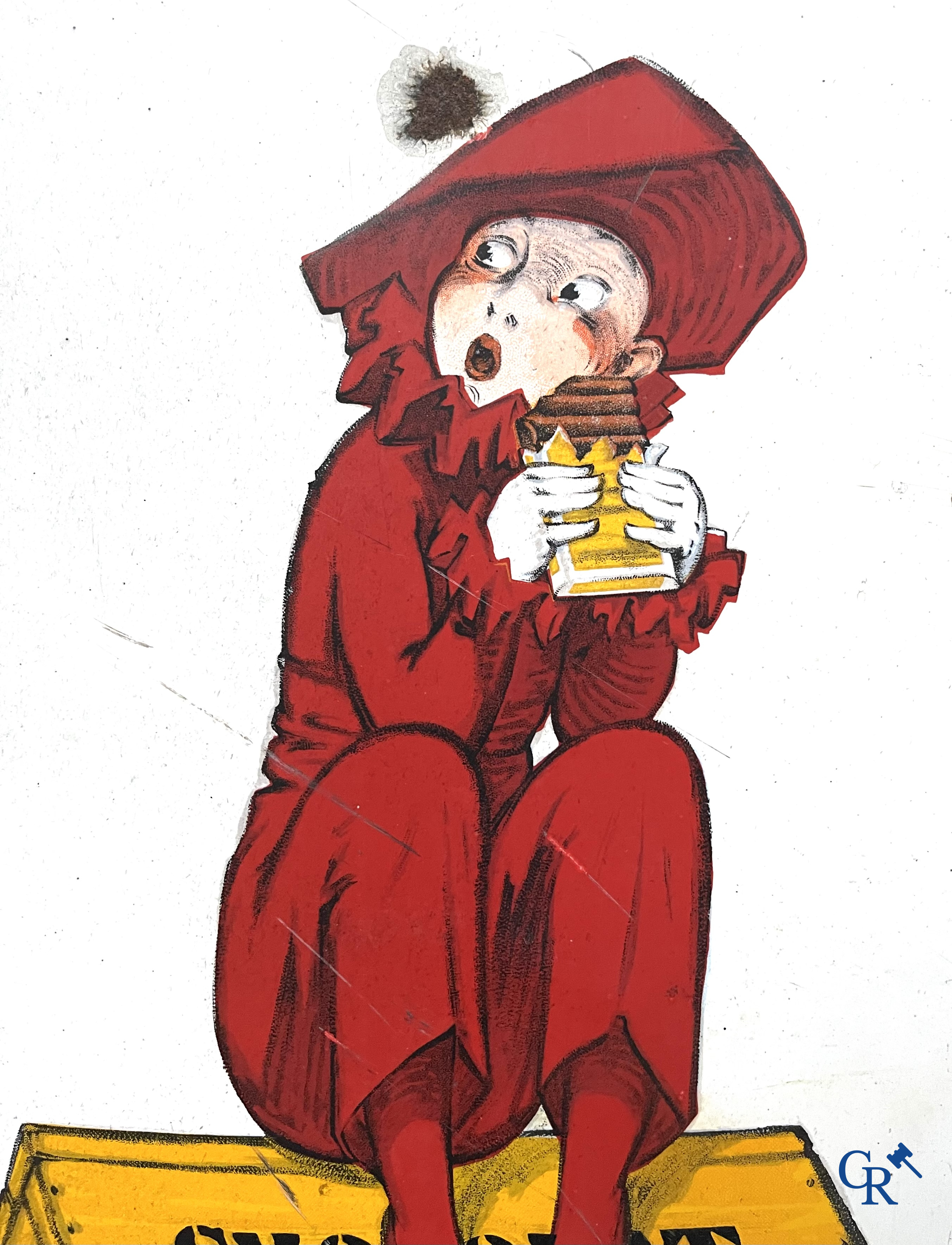 Chocolat Pupier, Enamel Advertising sign illustrated with the character designed by Jean D'Ylen. 1930's.