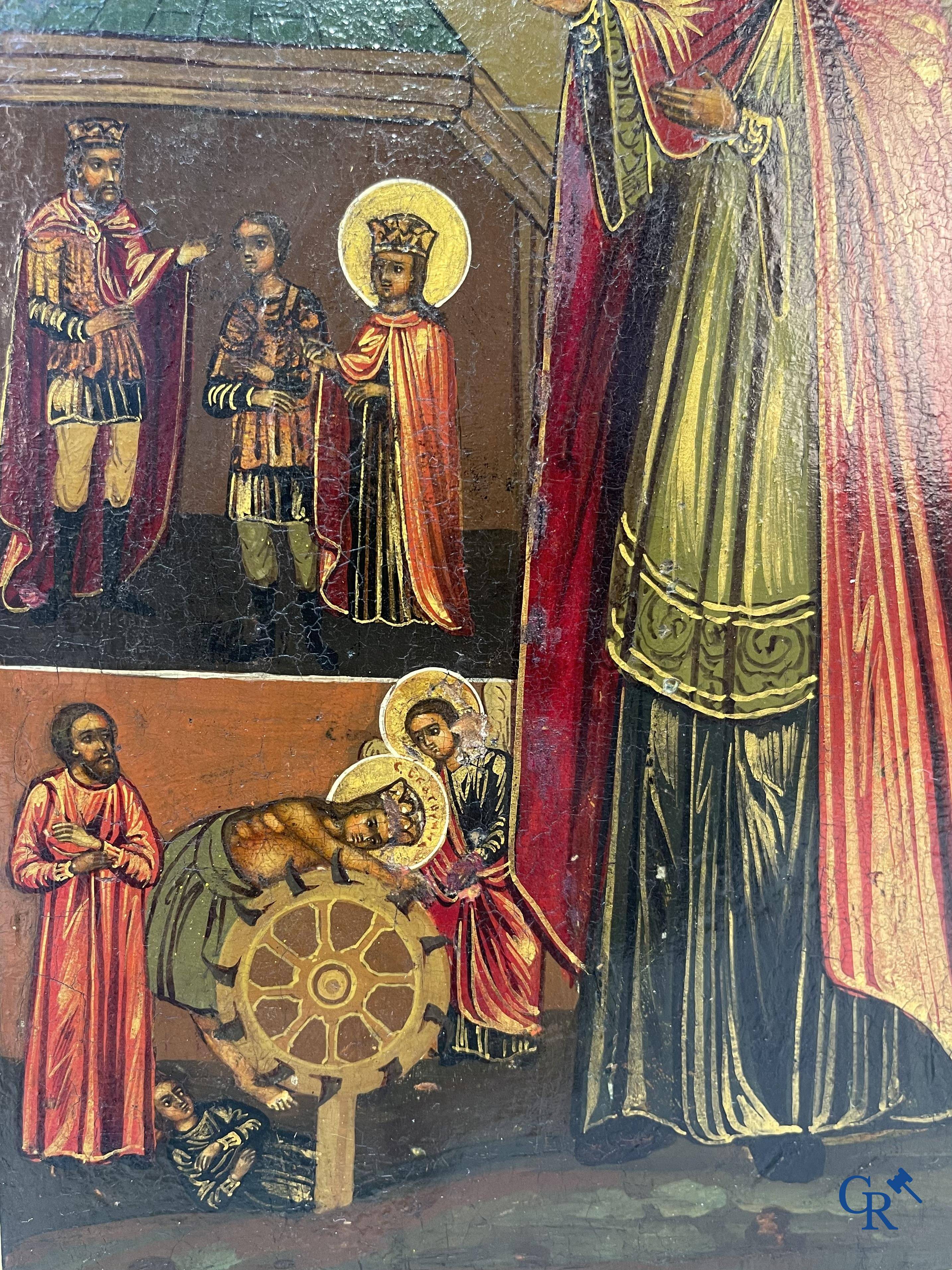 Icon with scenes from the life of Saint Catherine of Alexandria, early 19th century.