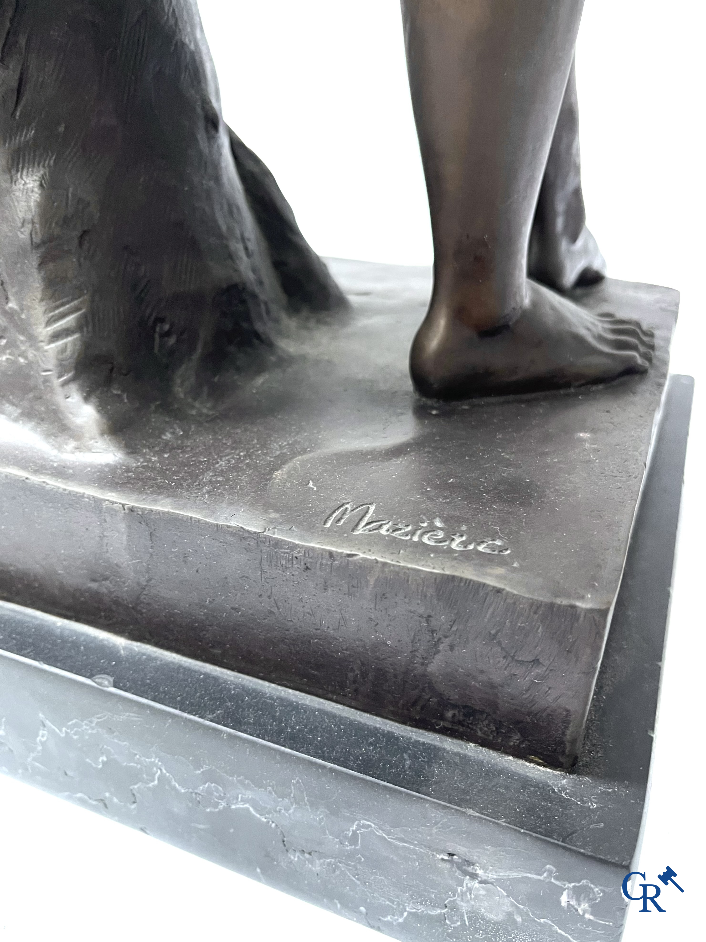 Hermes and Dionysus. After the antique. Posthumous bronze on a black veined marble. 20th century.