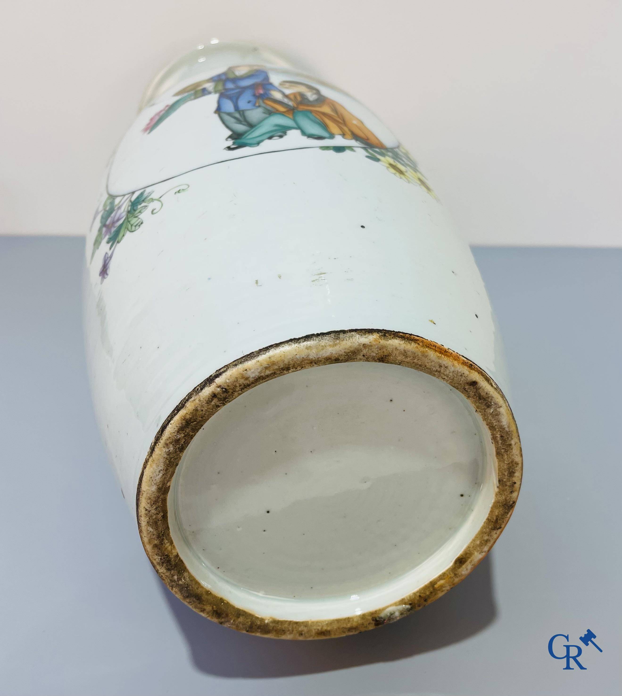 Asian Art, Chinese porcelain, a Chinese double decor vase with court scenes and calligraphy. Republic period.