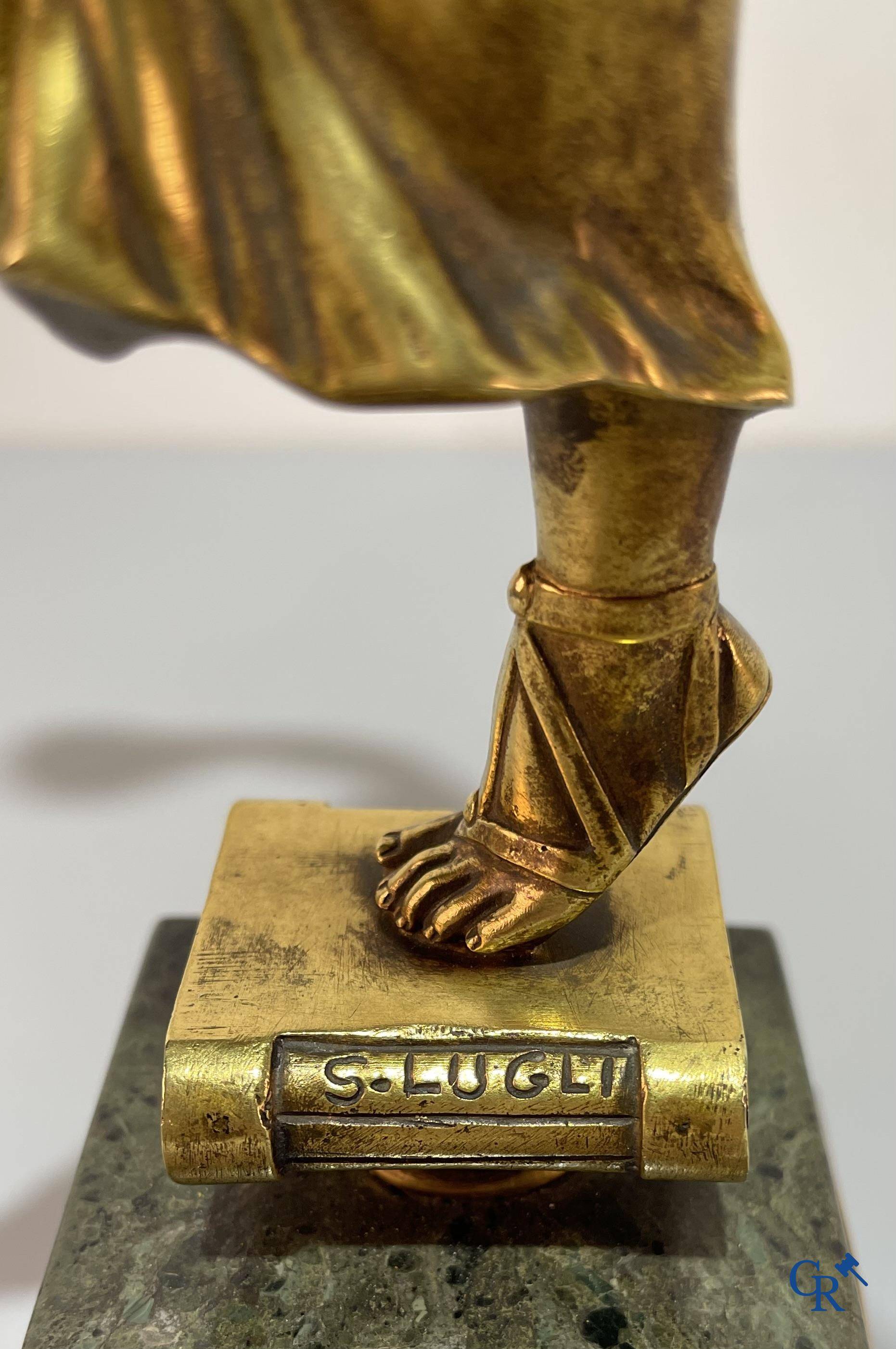 S. Lugli. A bronze Art déco representation of a dancer with tambourines. circa 1910-1920.