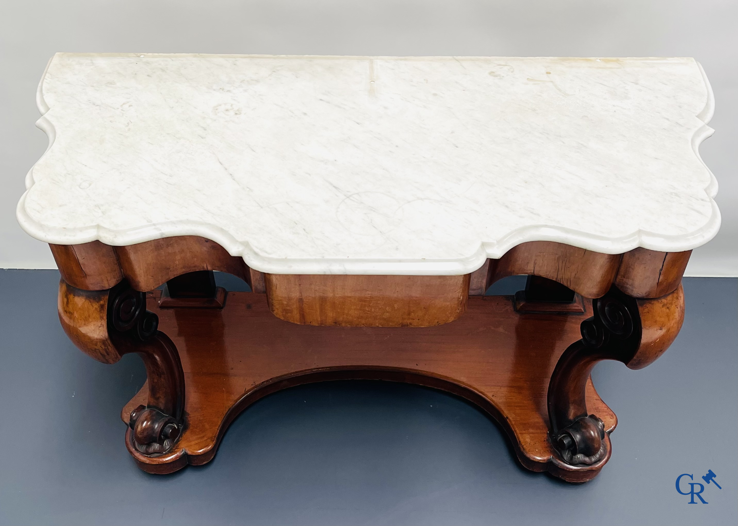 A console with drawer in mahogany and marble. Louis Philippe period.