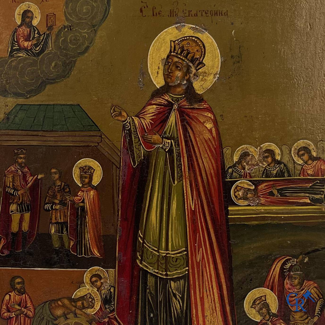 Icon with scenes from the life of Saint Catherine of Alexandria, early 19th century.