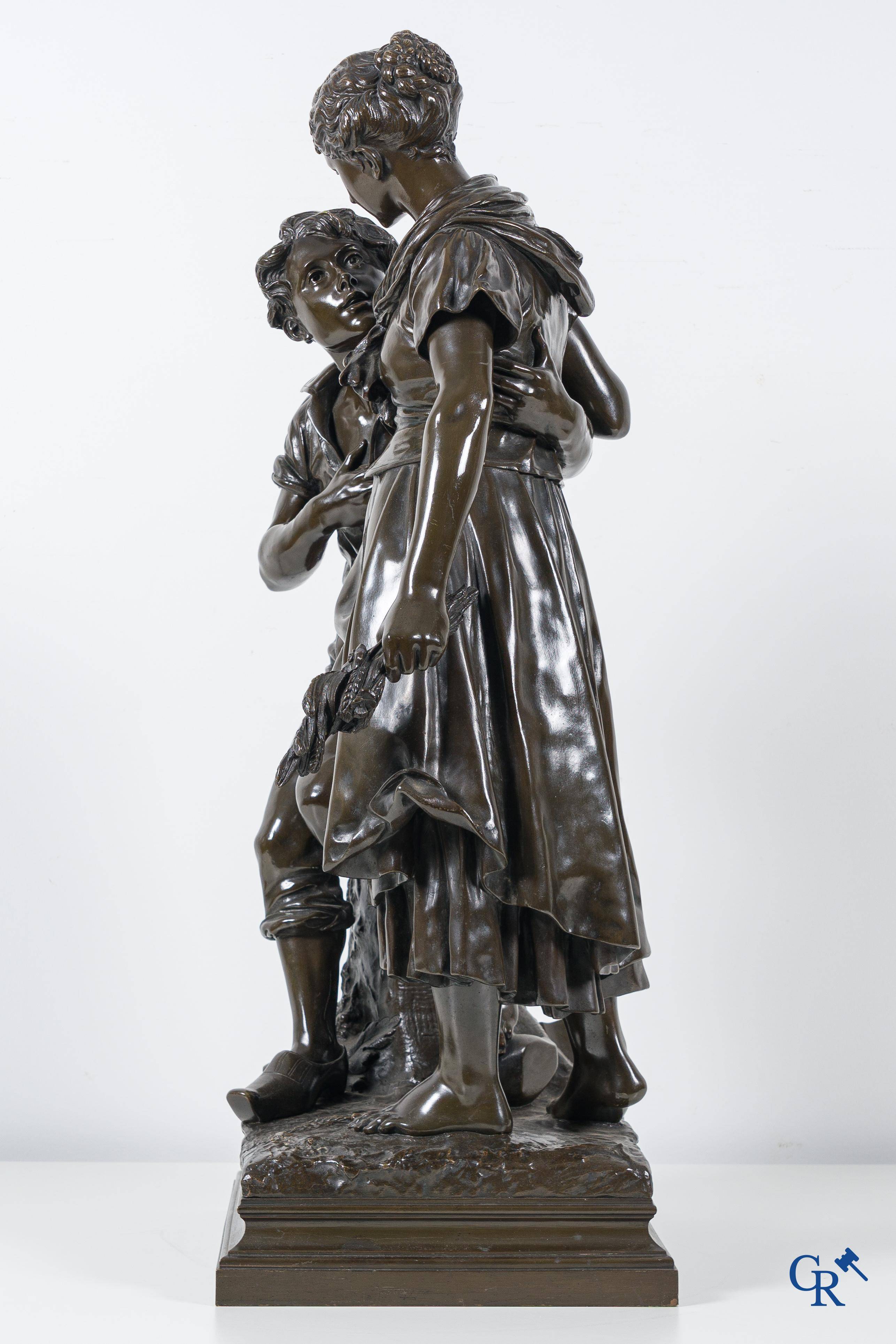 Luca Madrassi (1848-1919) A large bronze statue, couple in love, Signed L. Madrassi Paris and Madrassi.