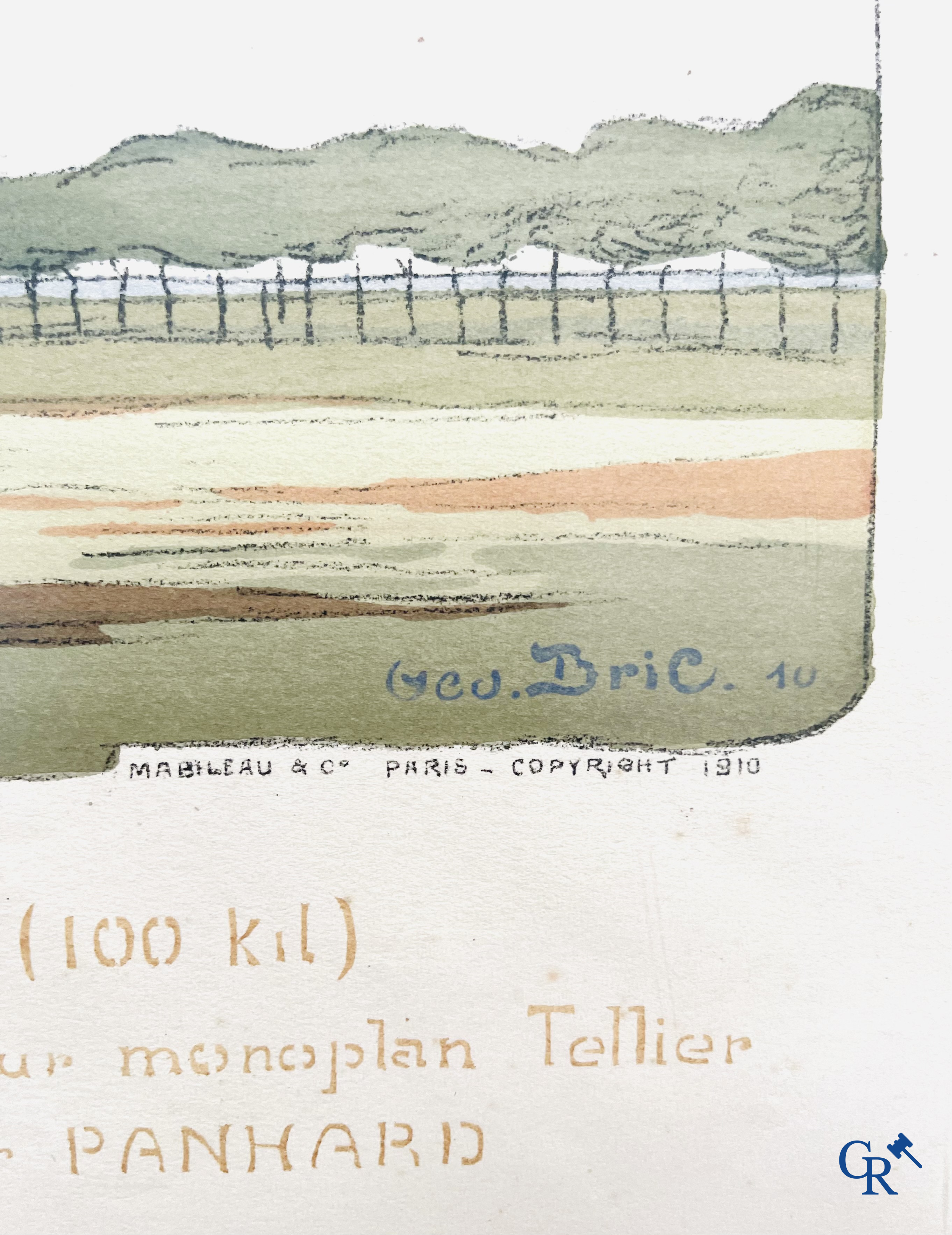 Georges Geo-Bric, Colours lithography. Emile Dubonnet, le gagnant sur monoplan Tellier. Mabileau Paris 1910.