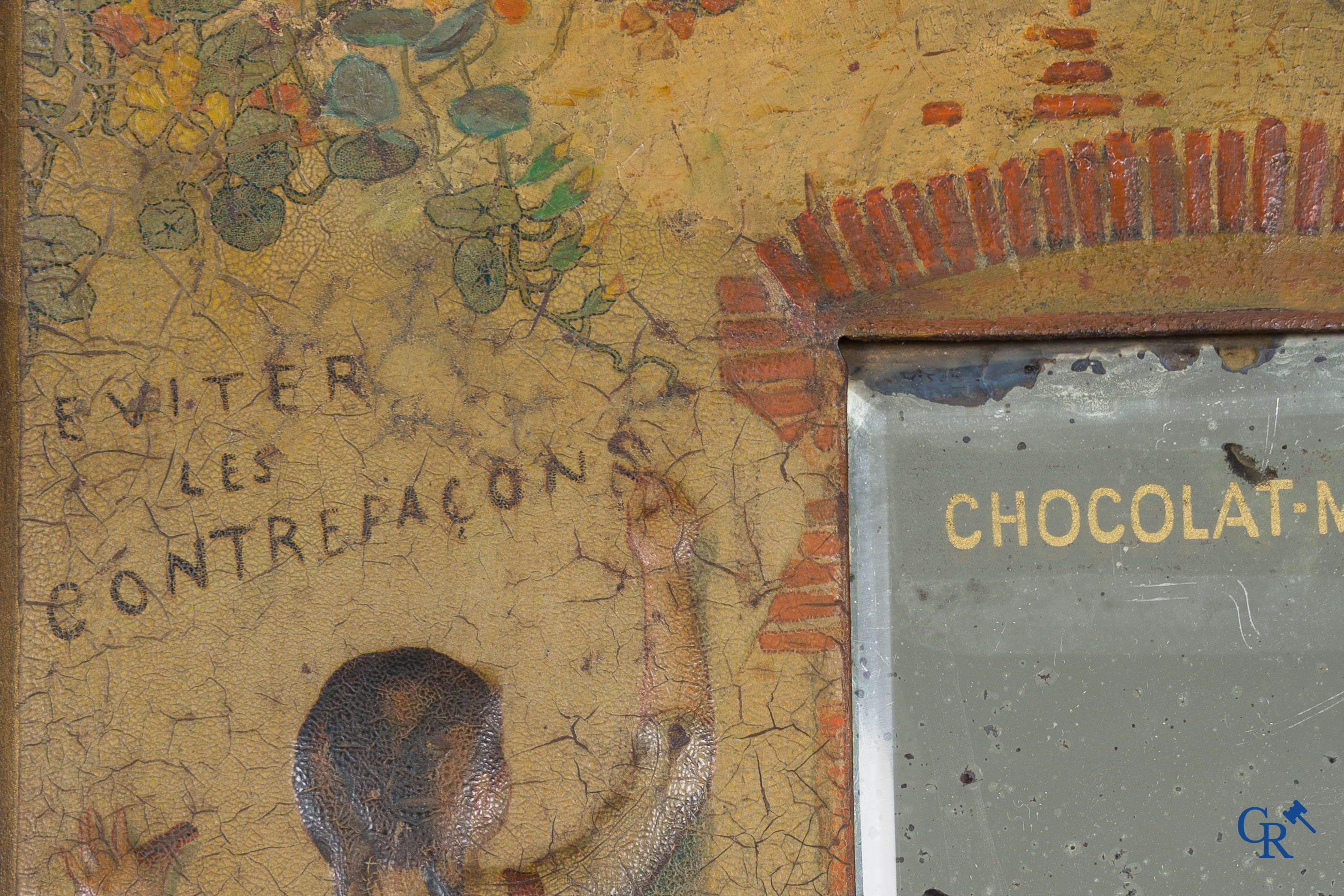Chocolat Menier, d'après Firmin Bouisset, miroir publicitaire sur tôle peinte. Vers 1920.