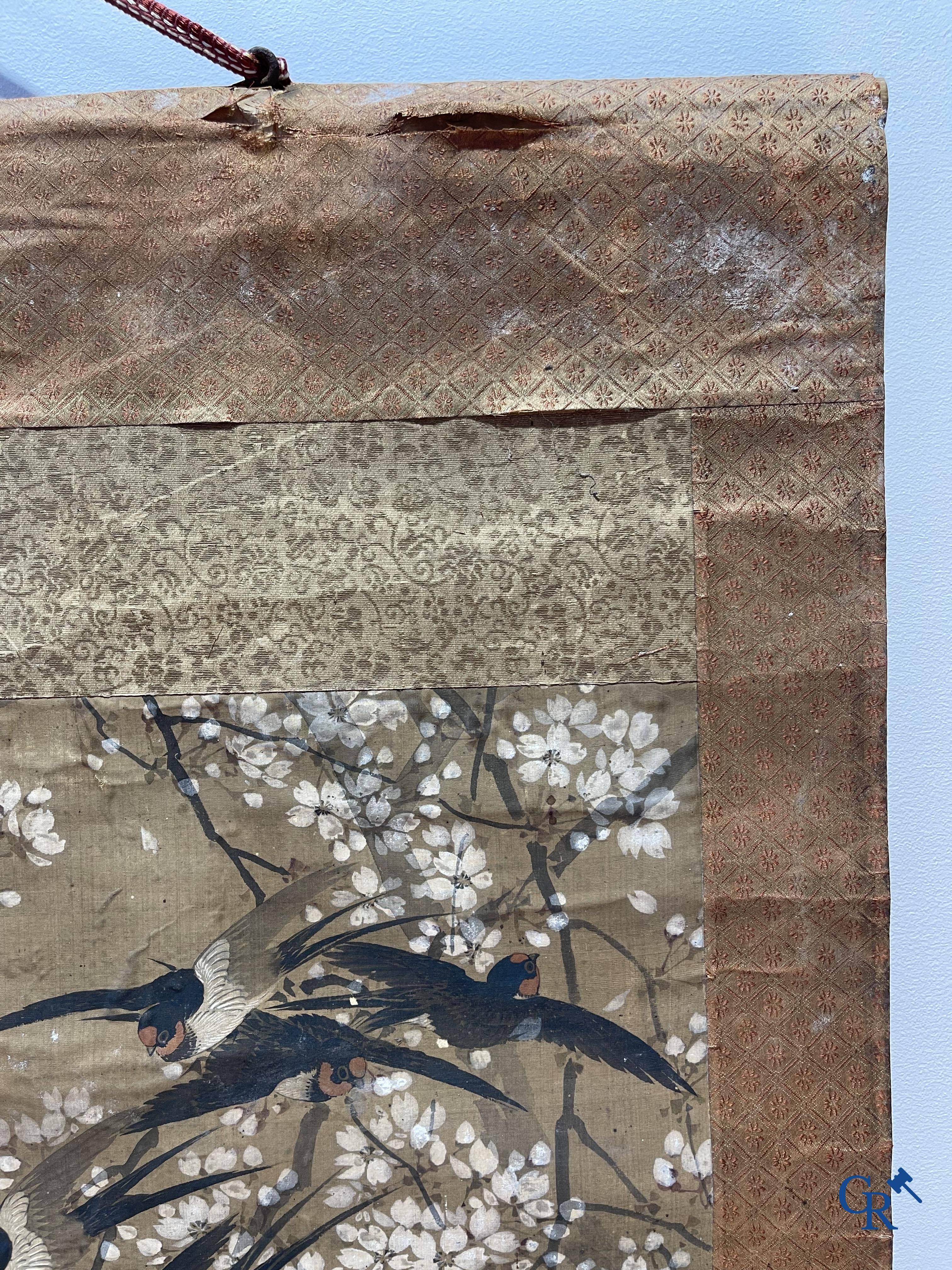 Asian Art, a large Japanese scroll. Signed. 18th century.