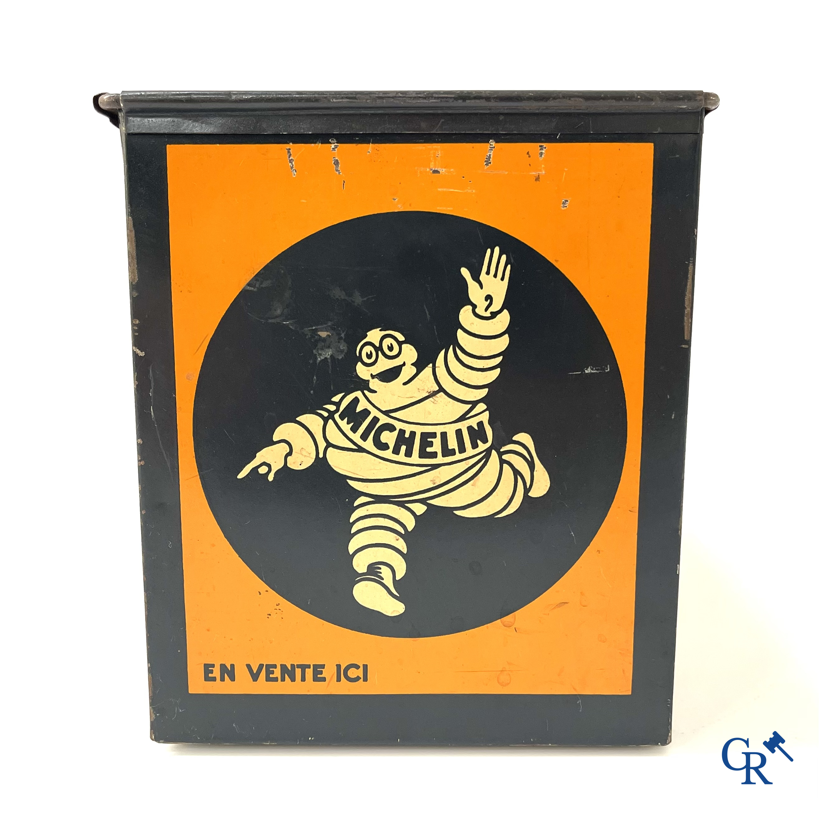 Michelin, a rectangular box in printed tin for Michelin maps and guides.