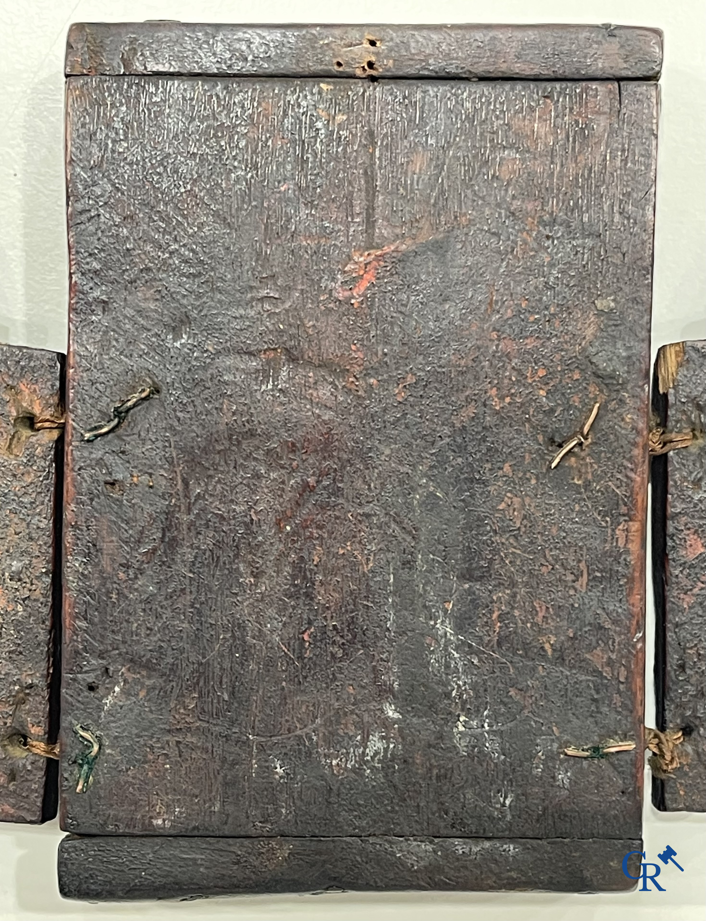 Greek Orthodox triptych icon, the Holy Mother of God with the Christ Child. Tempera on panel. 17th-18th century.