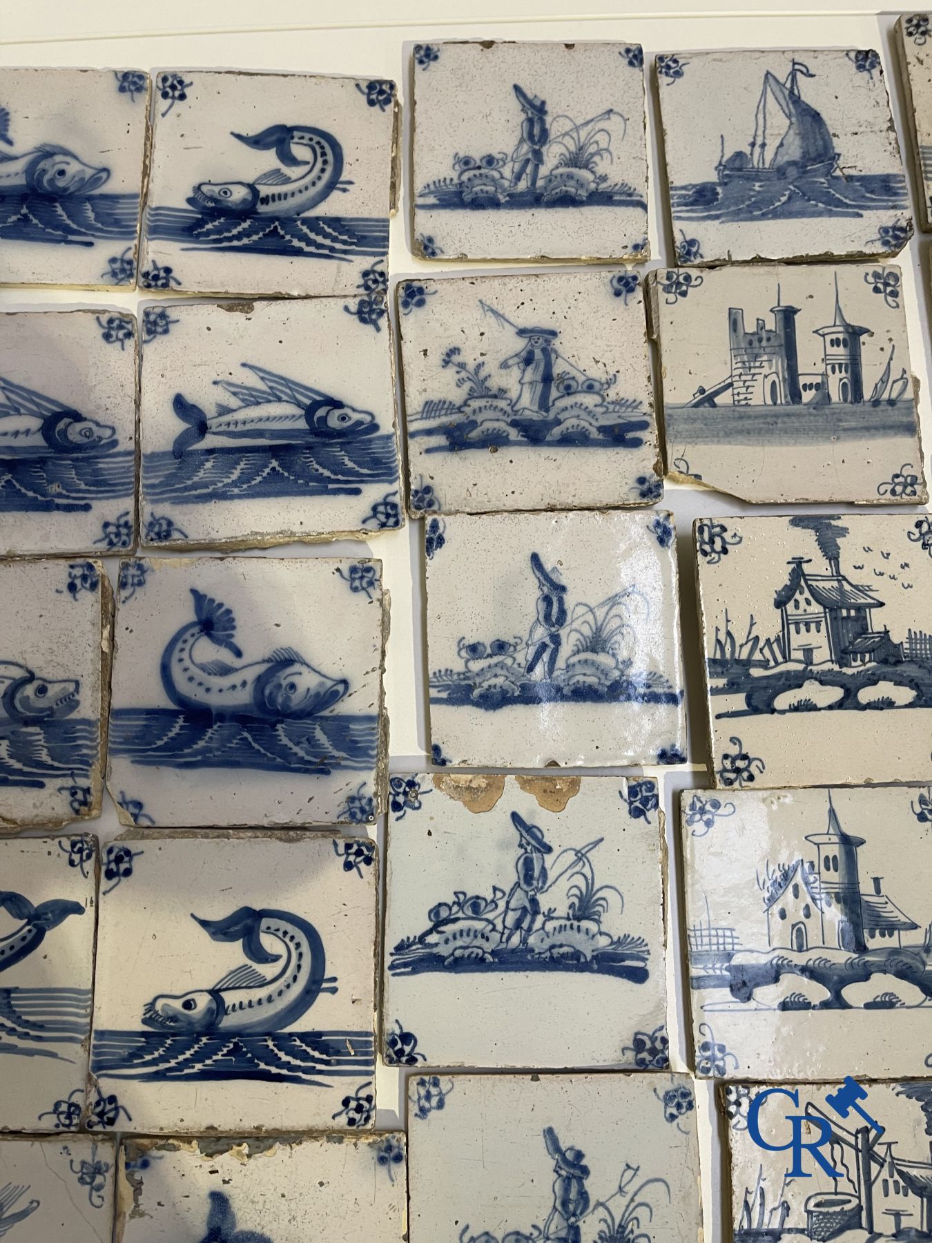 A large collection of various Delft tiles. 17th-18th century.