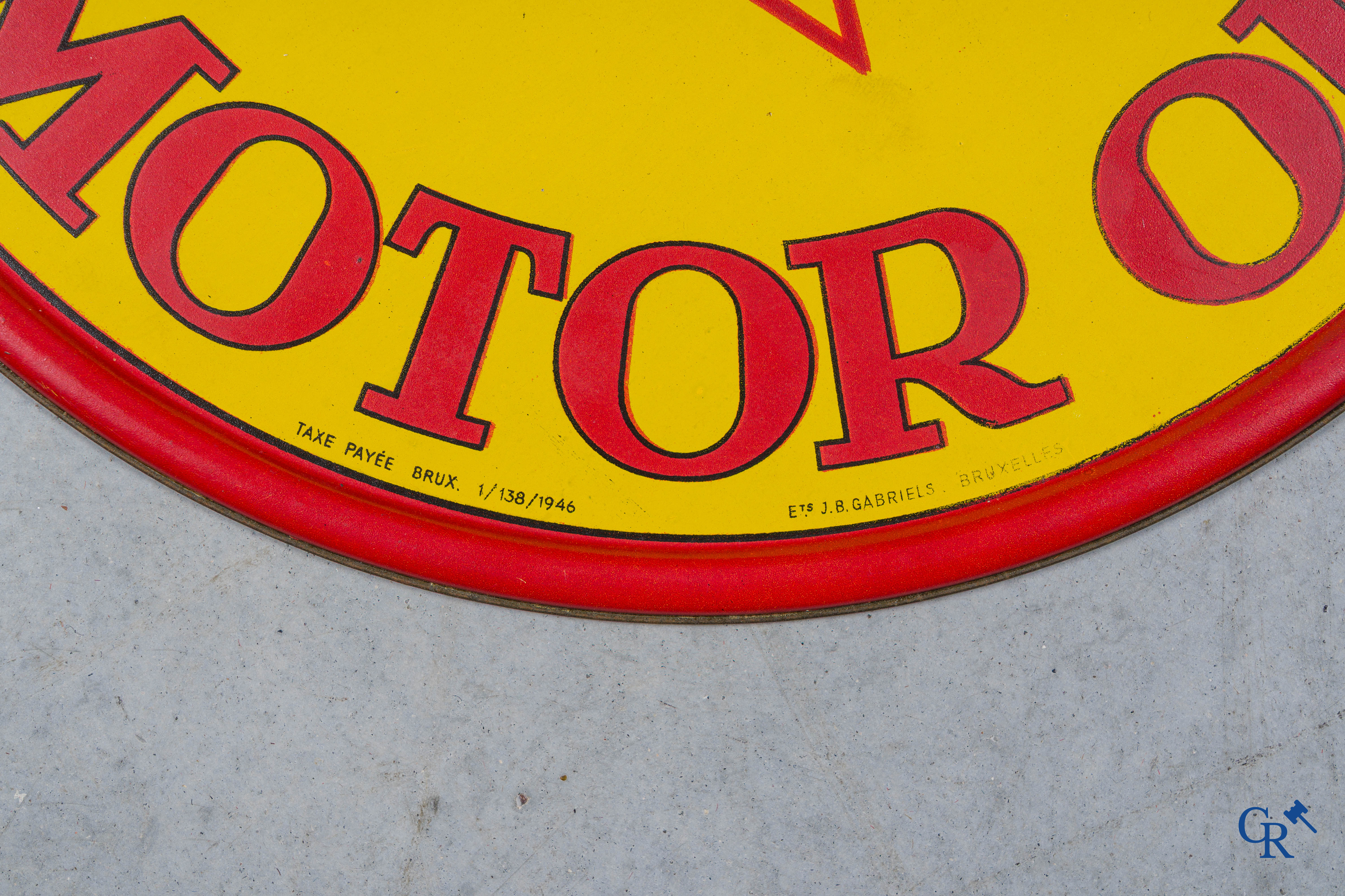 Elektrion Motor Oil, Publiciteit voor motor olie, beschilderd blik. Ets. J.B. Gabriels Brussel. 1946.