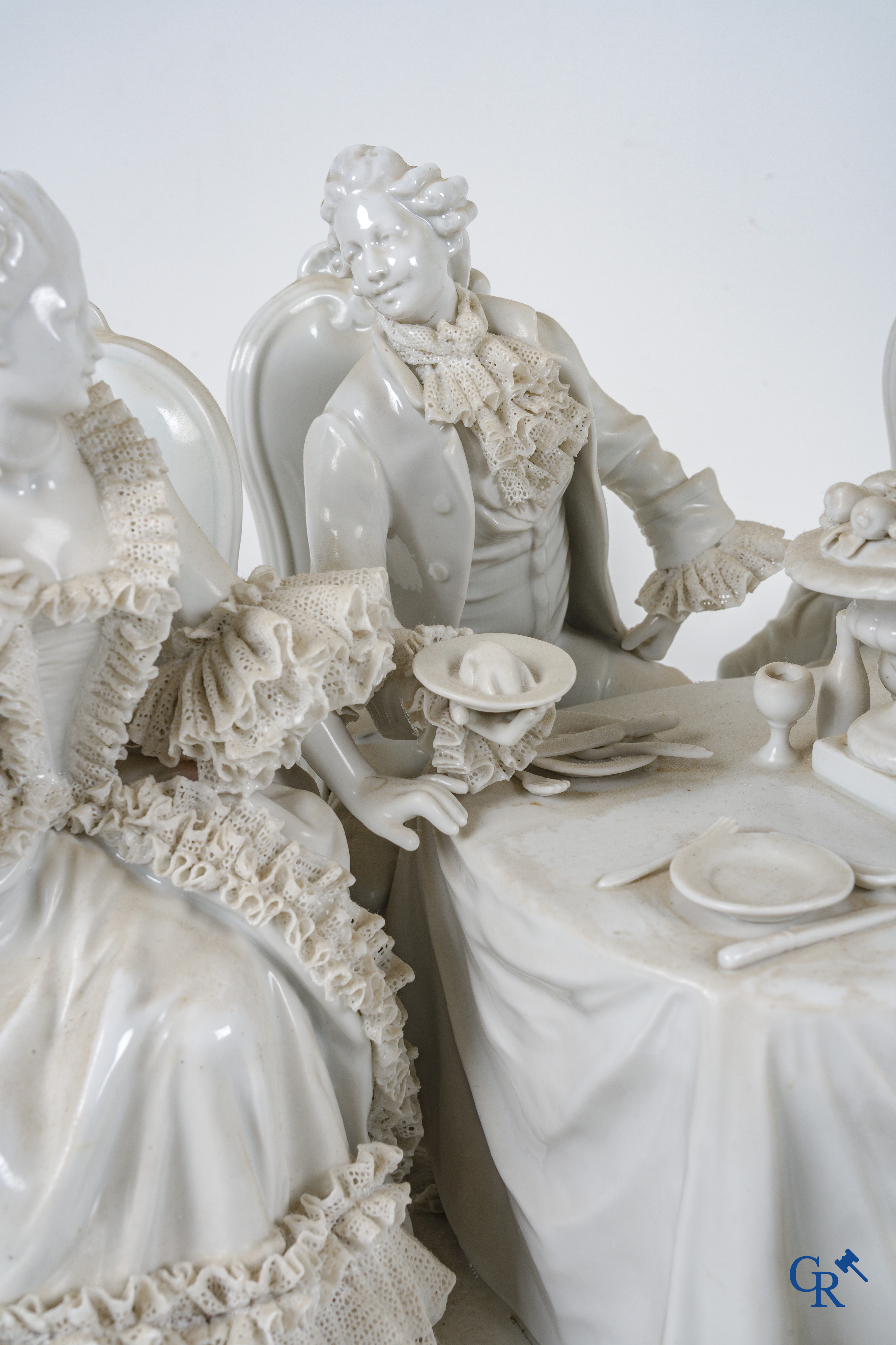 Volkstedt Rudolstadt, an exceptionally large group in lace porcelain on a matching pedestal.