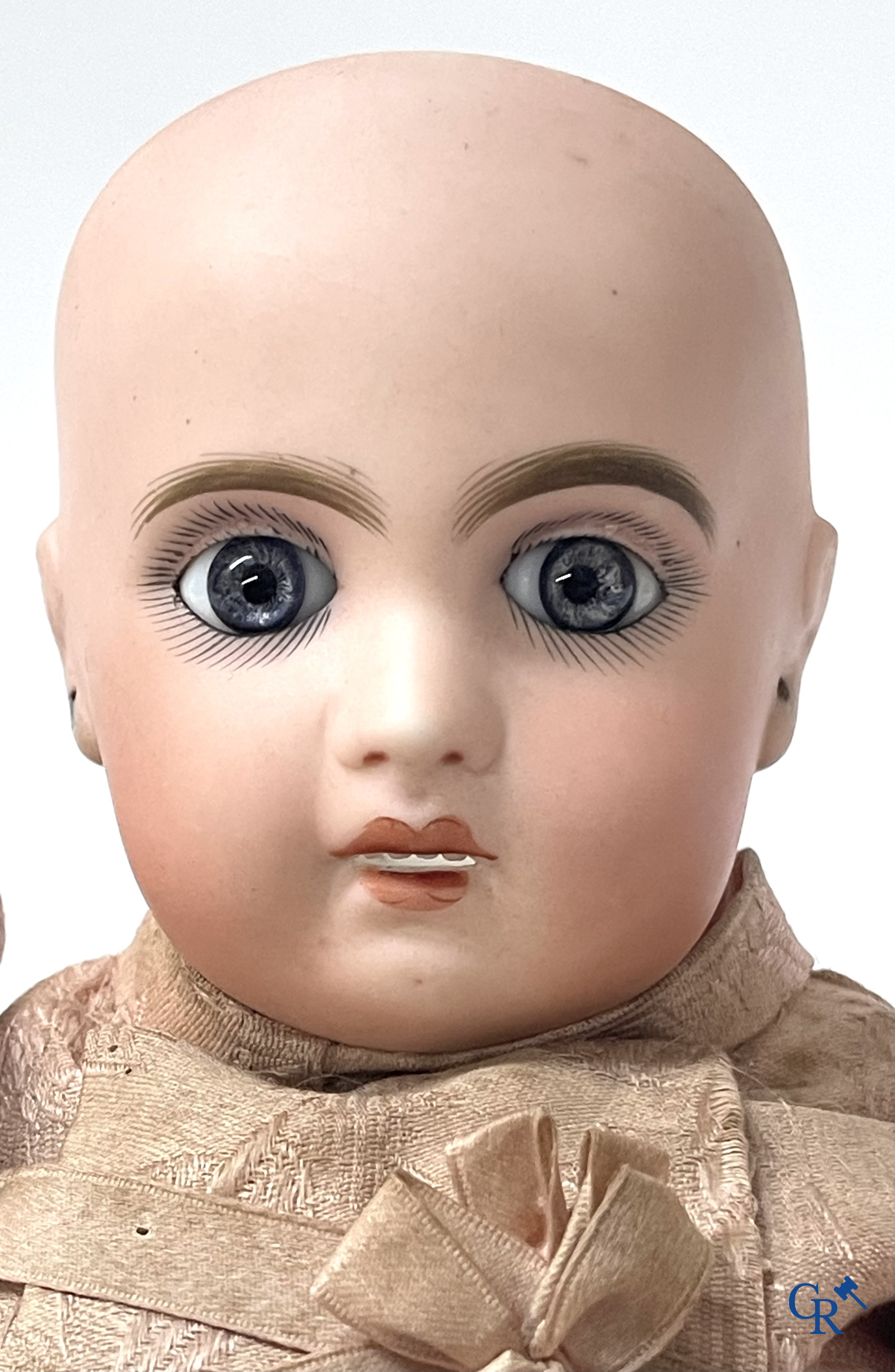 Old toys. Jumeau doll with porcelain head. Numbered 8, original clothing and shoes.