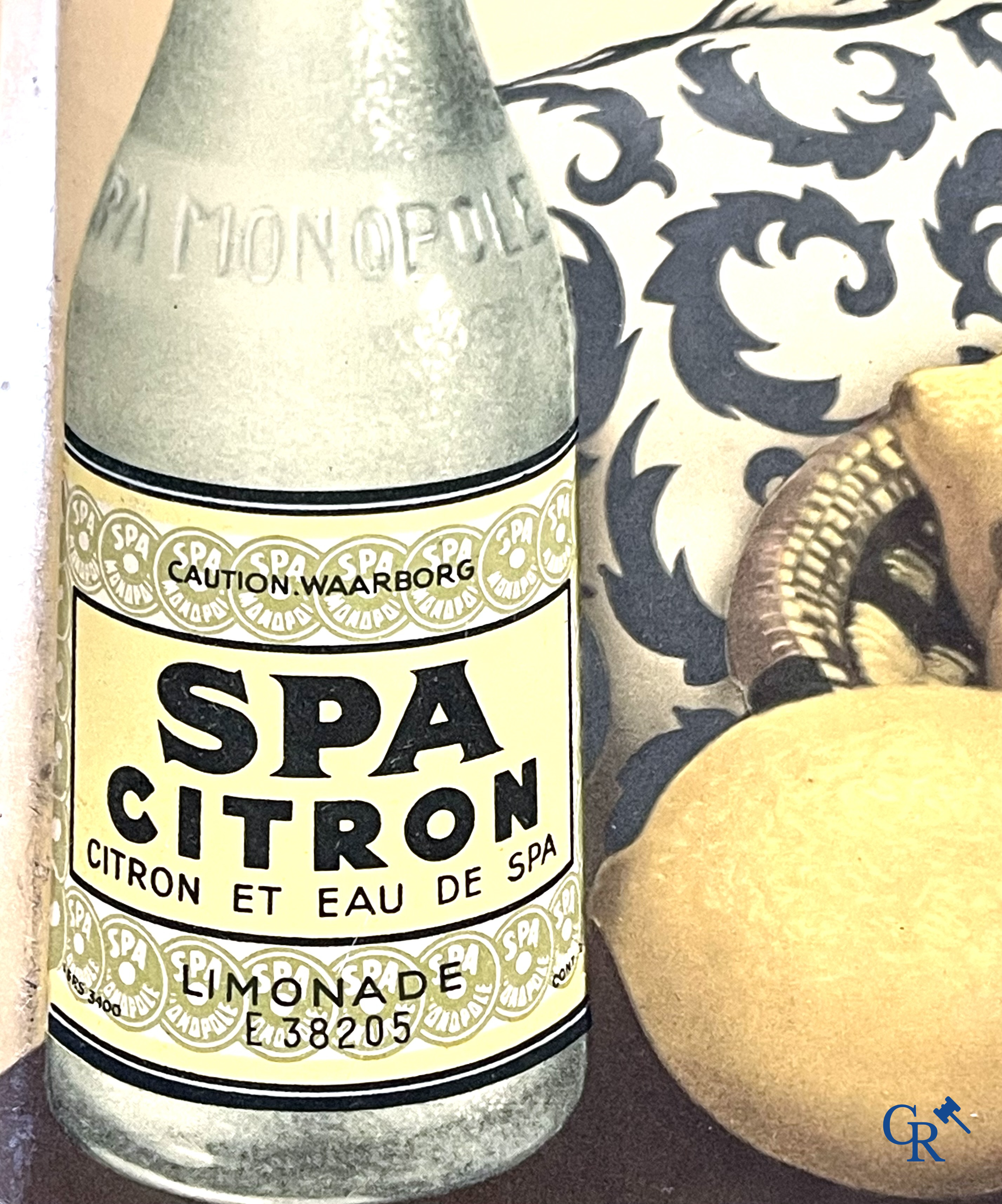 Spa, a publicity printed on metal for Spa Citron and a lithograph on cardboard for Spa Orangina. 1950's.