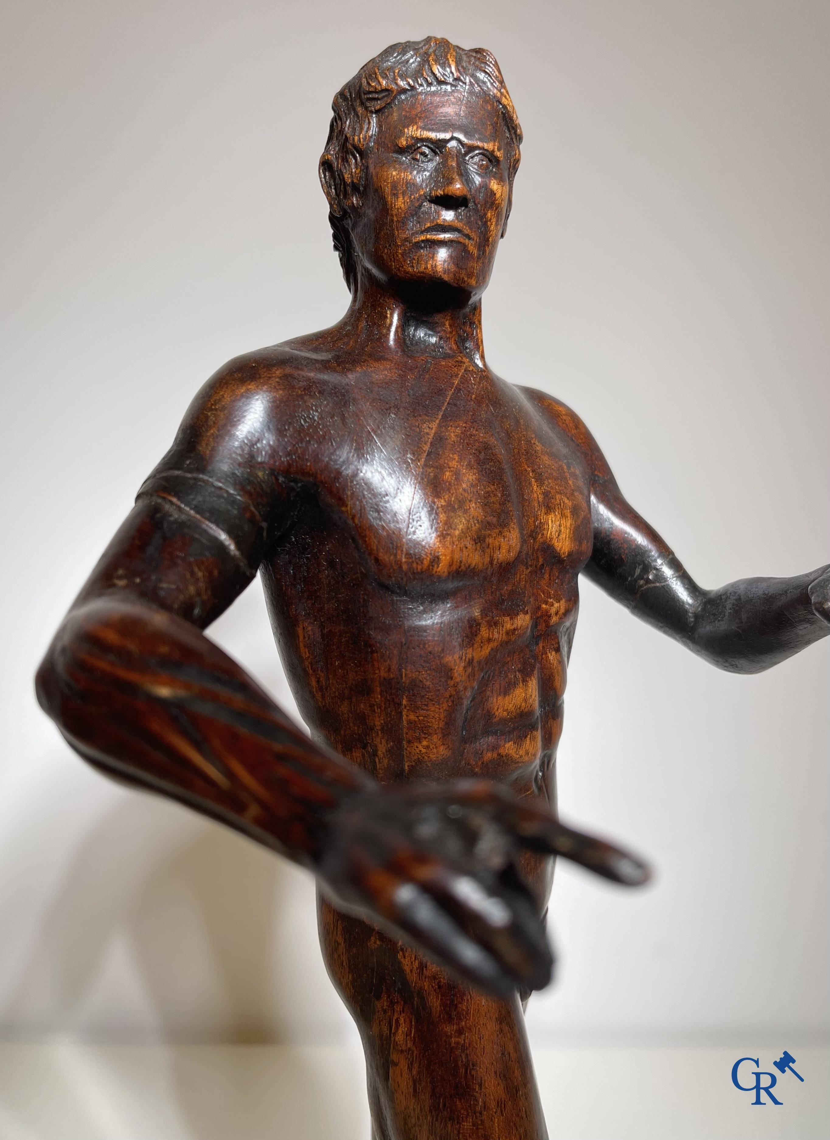 A wooden sculpted model of a standing man. Germany or Italy, 18th-19th century.