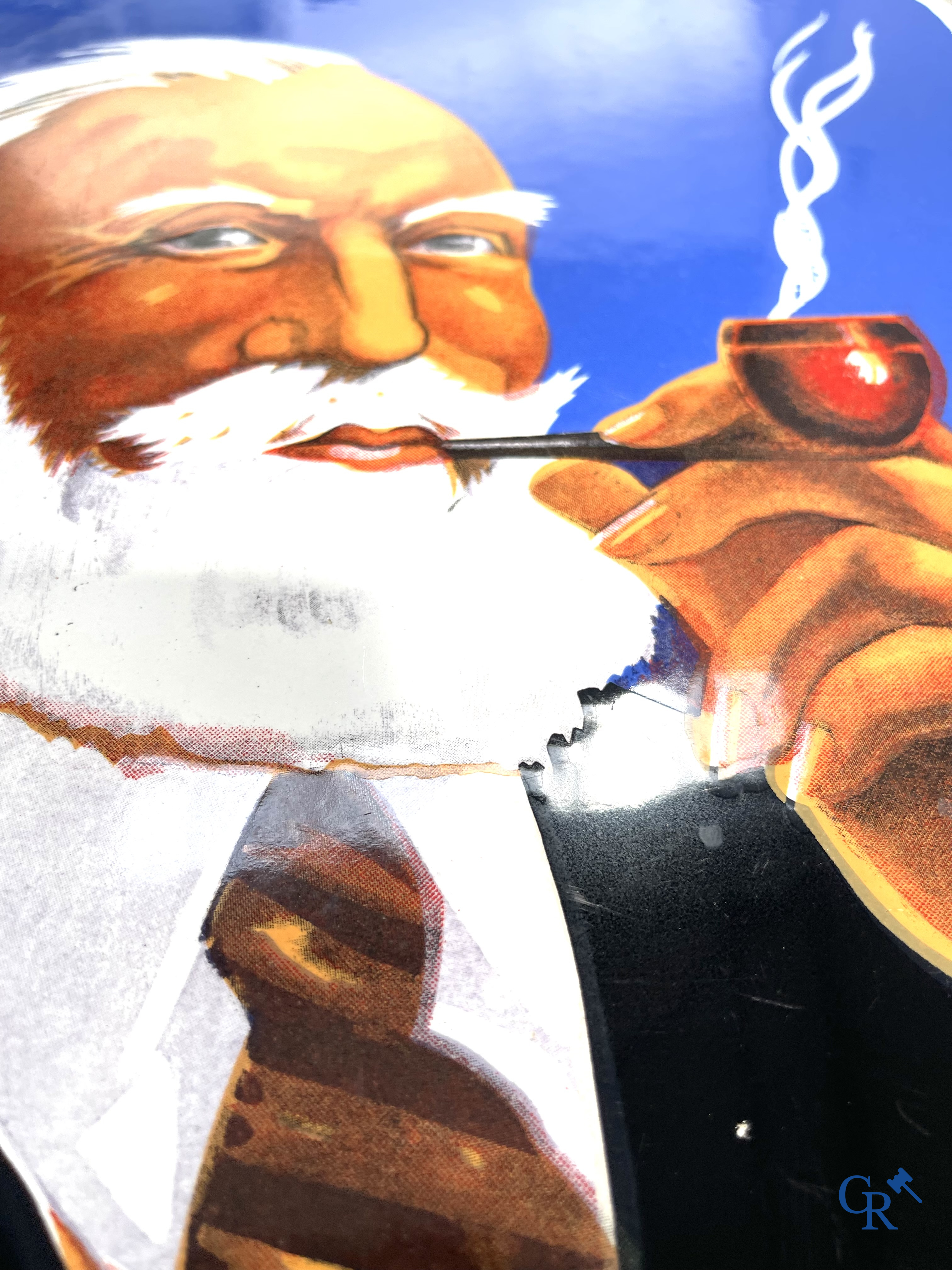 AJJA, Enamel advertising sign for AJJA tobacco products. Emaillerie Odon Warland. T.P. Bruxelles 1952.