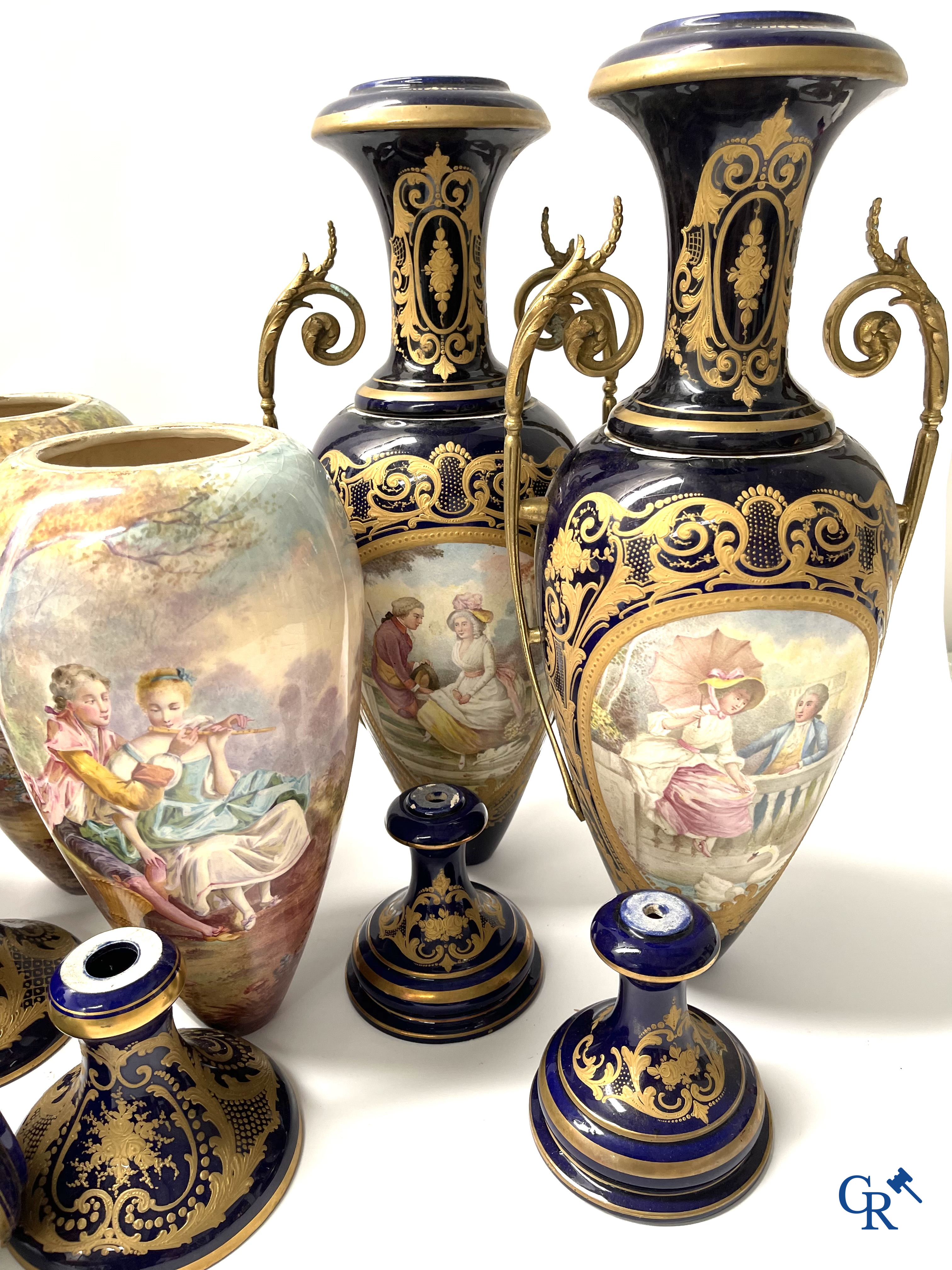Sèvres, a large lot of Sèvres porcelain with bronze frames. Not mounted. Circa 1900.
