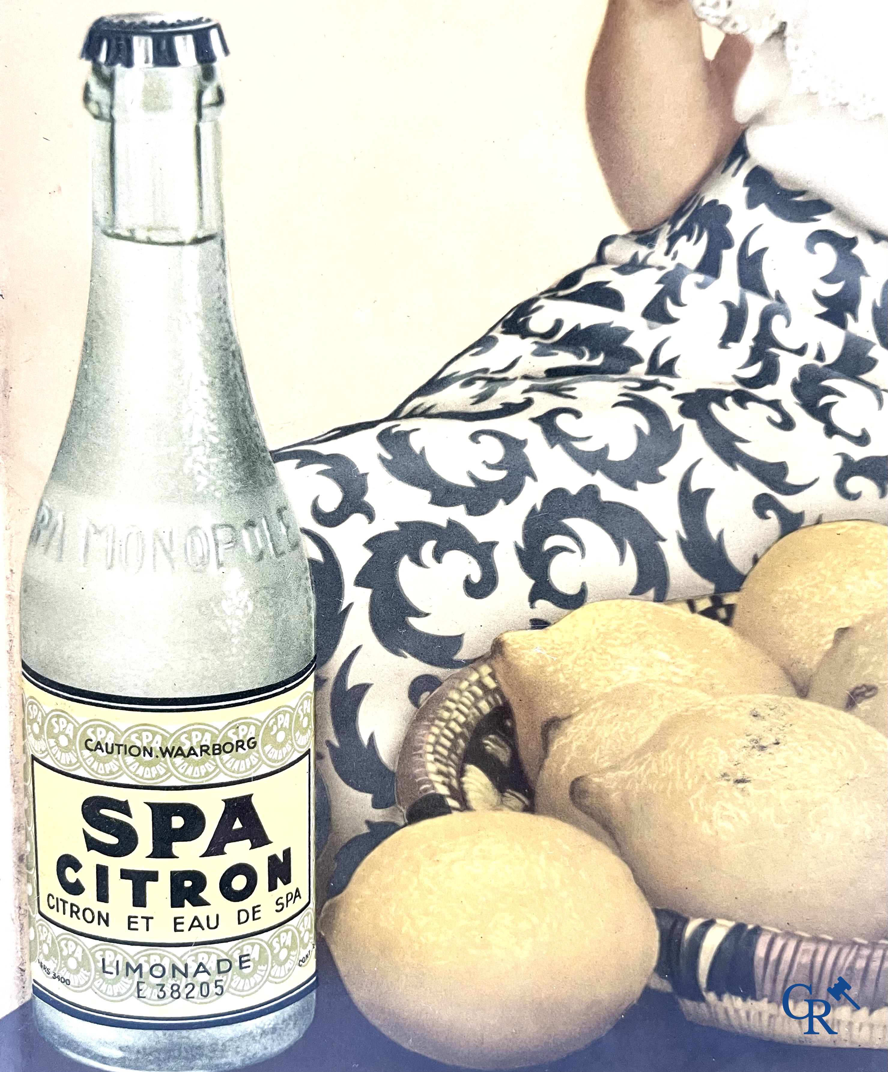 Spa, a publicity printed on metal for Spa Citron and a lithograph on cardboard for Spa Orangina. 1950's.