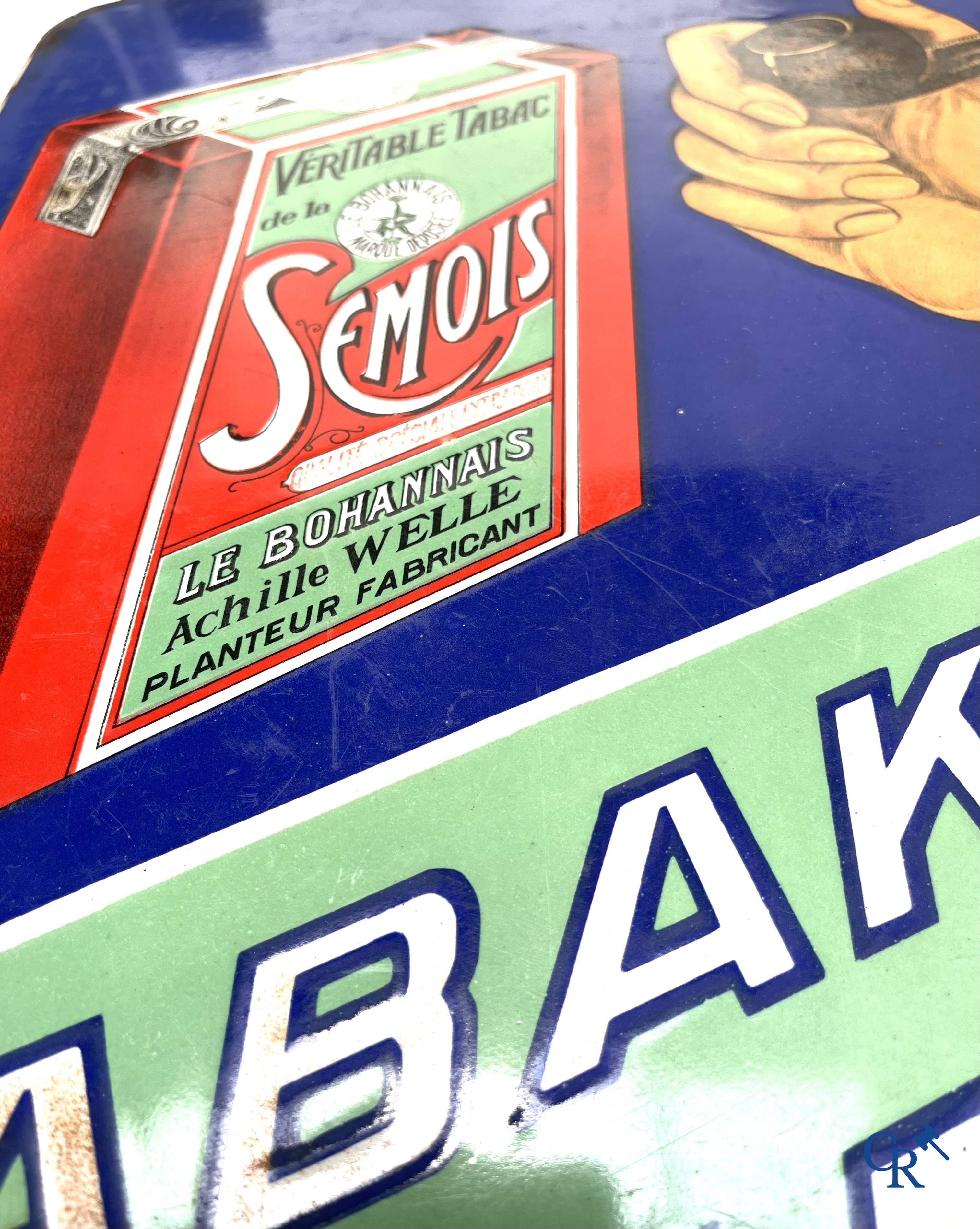 Tabacs Welle, enamel advertising sign for the tobacco of Achille Welle, Véritable Tabac de la Semois.