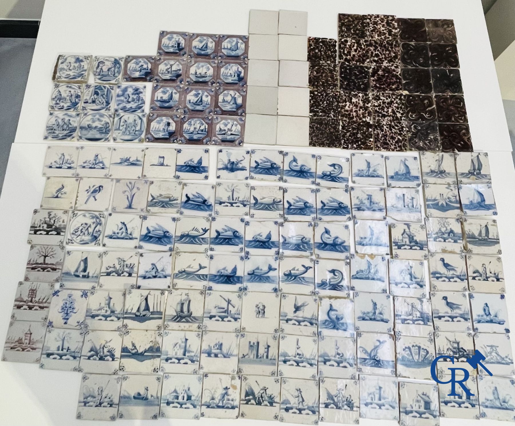 A large collection of various Delft tiles. 17th-18th century.