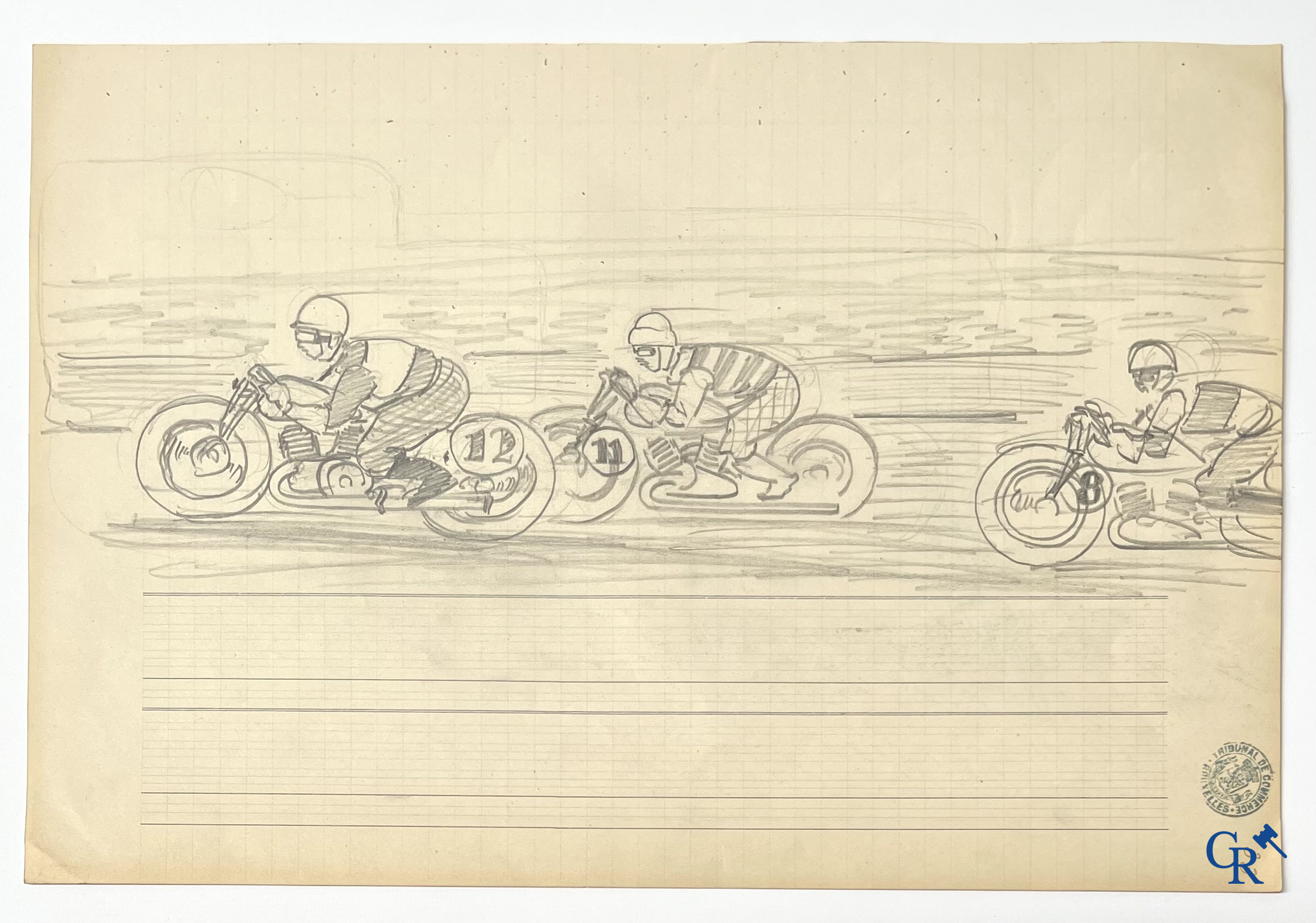 Georges M. Baltus (Kortrijk 1874-Overijse 1967) 3 Schetsen aangaande auto- en motorsport. Circa 1930.