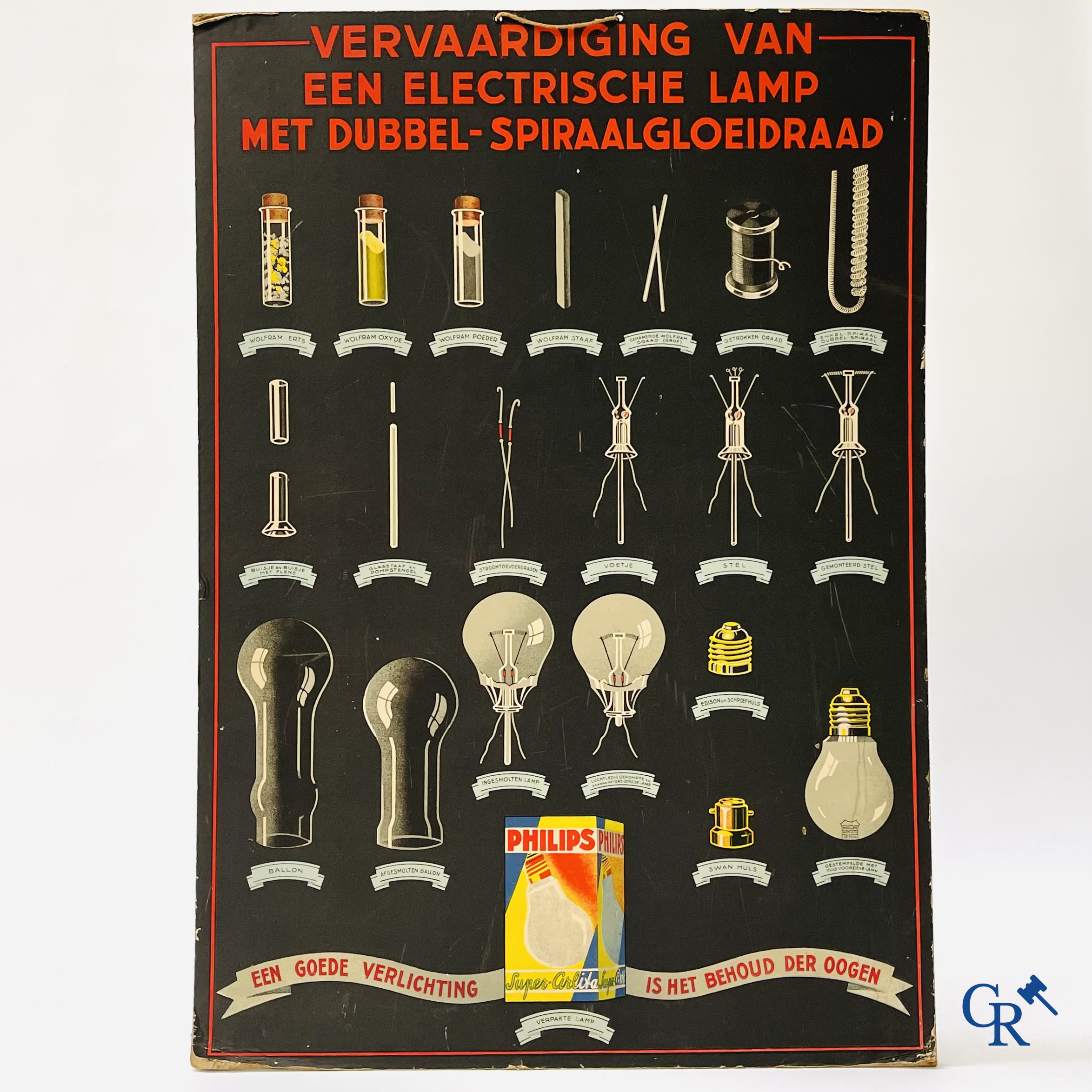 Philips. Publicity cardboard for Philips lamps. Double-sided, 1940's.