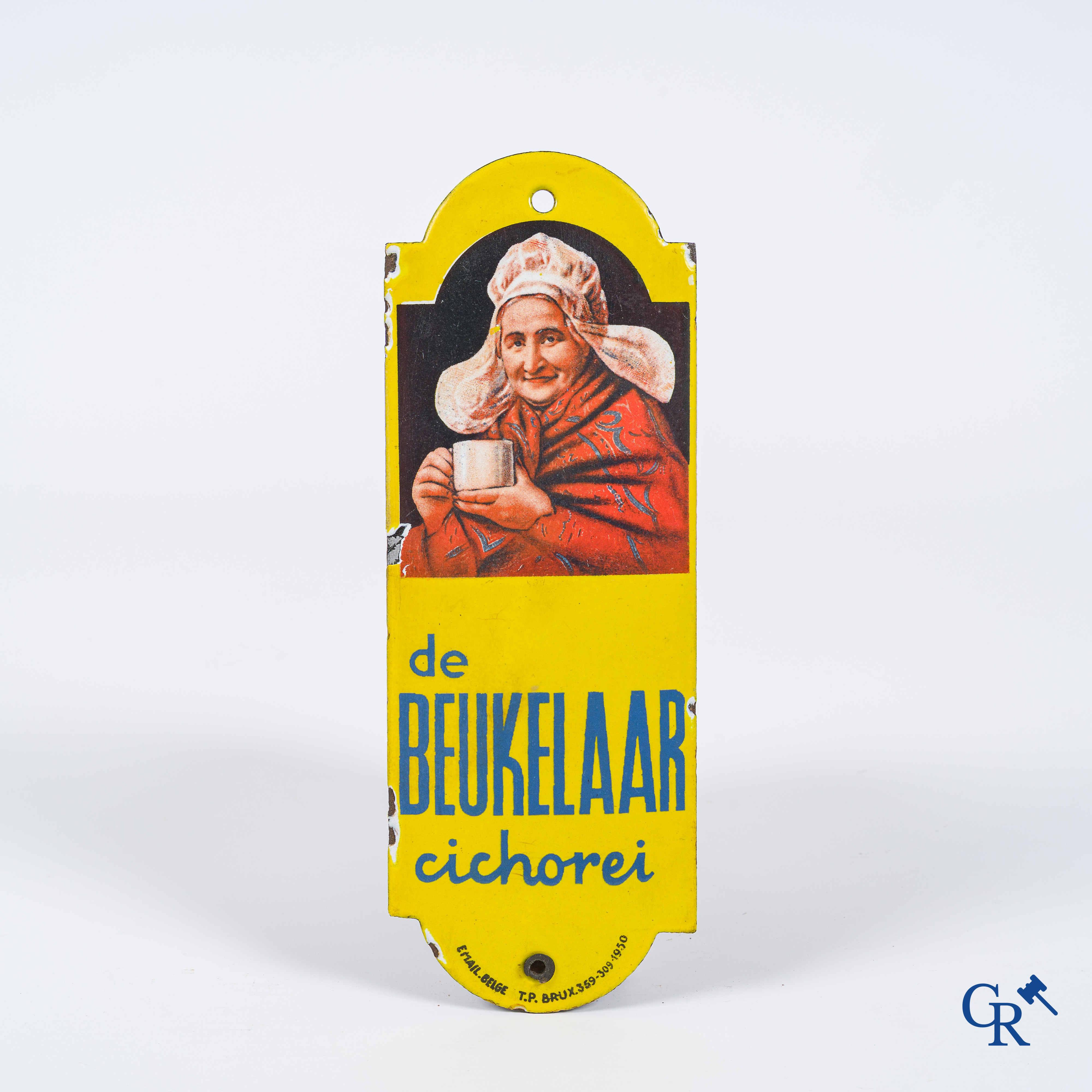 Cichorei de Beukelaar. Original doorpost in enamel for the Beukelaar. Emaillerie Belge 1950.