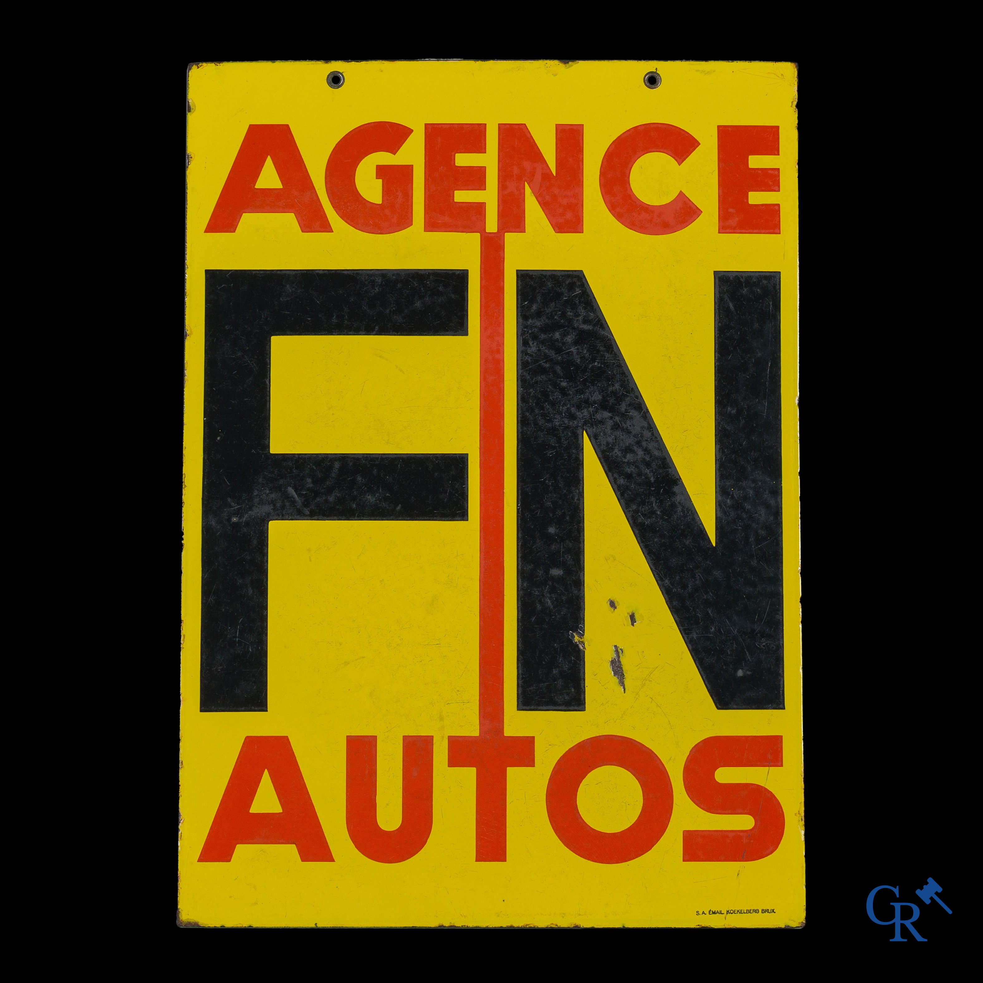 Fabrique Nationale Herstal. Dubbelzijdig emaille uithangbord voor de concessiehouder van auto's FN.