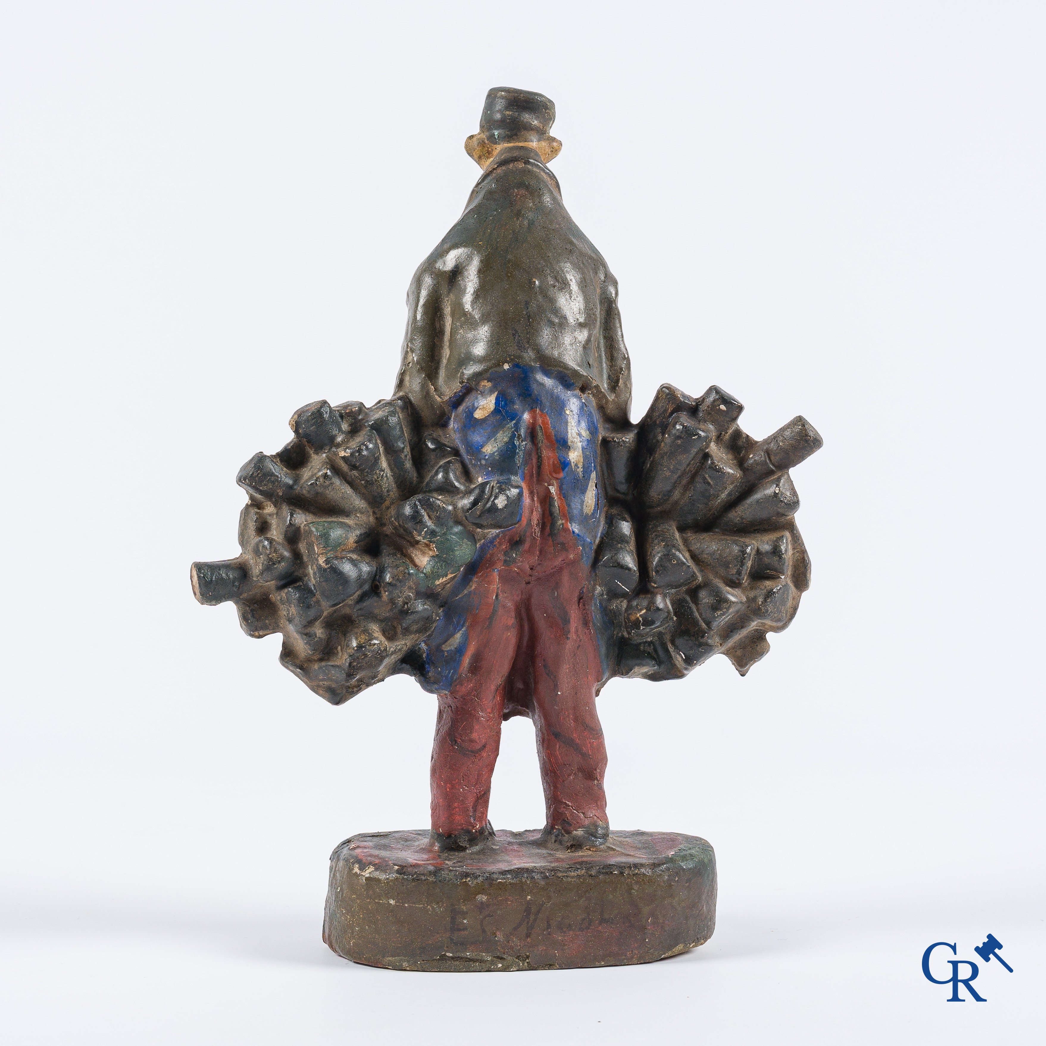 Nicolas "Fines Bouteilles" Statue in pipe earth of Nectar, the delivery man. Based on a design by Dransy, circa 1925.