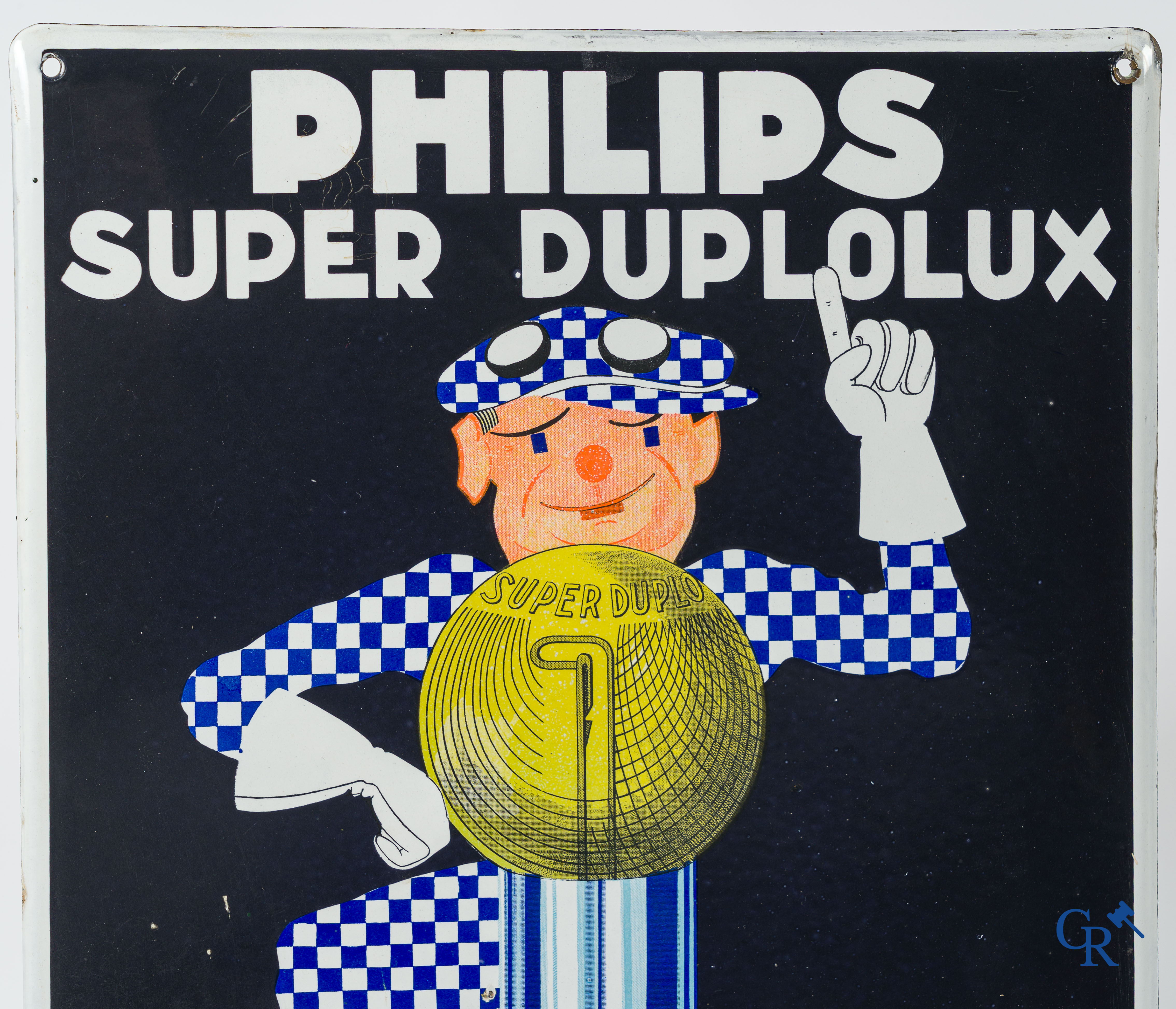 Philips Super Duplolux. Enamel advertising sign for car headlights from Philips. Enamel Koekelberg 1935.