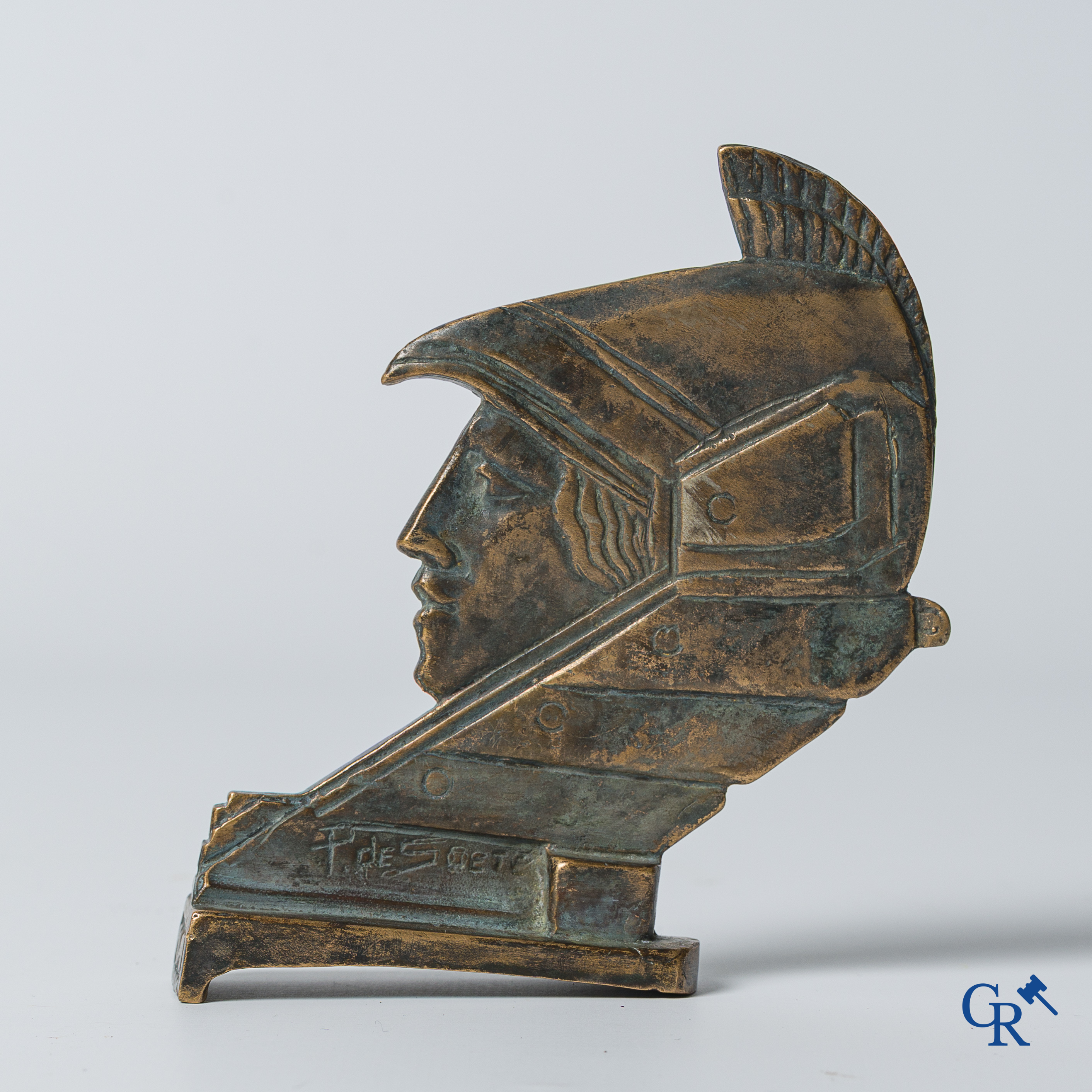Automobilia. Minerva, Pierre de Soete. Original car mascot in silver-plated bronze. 1920's