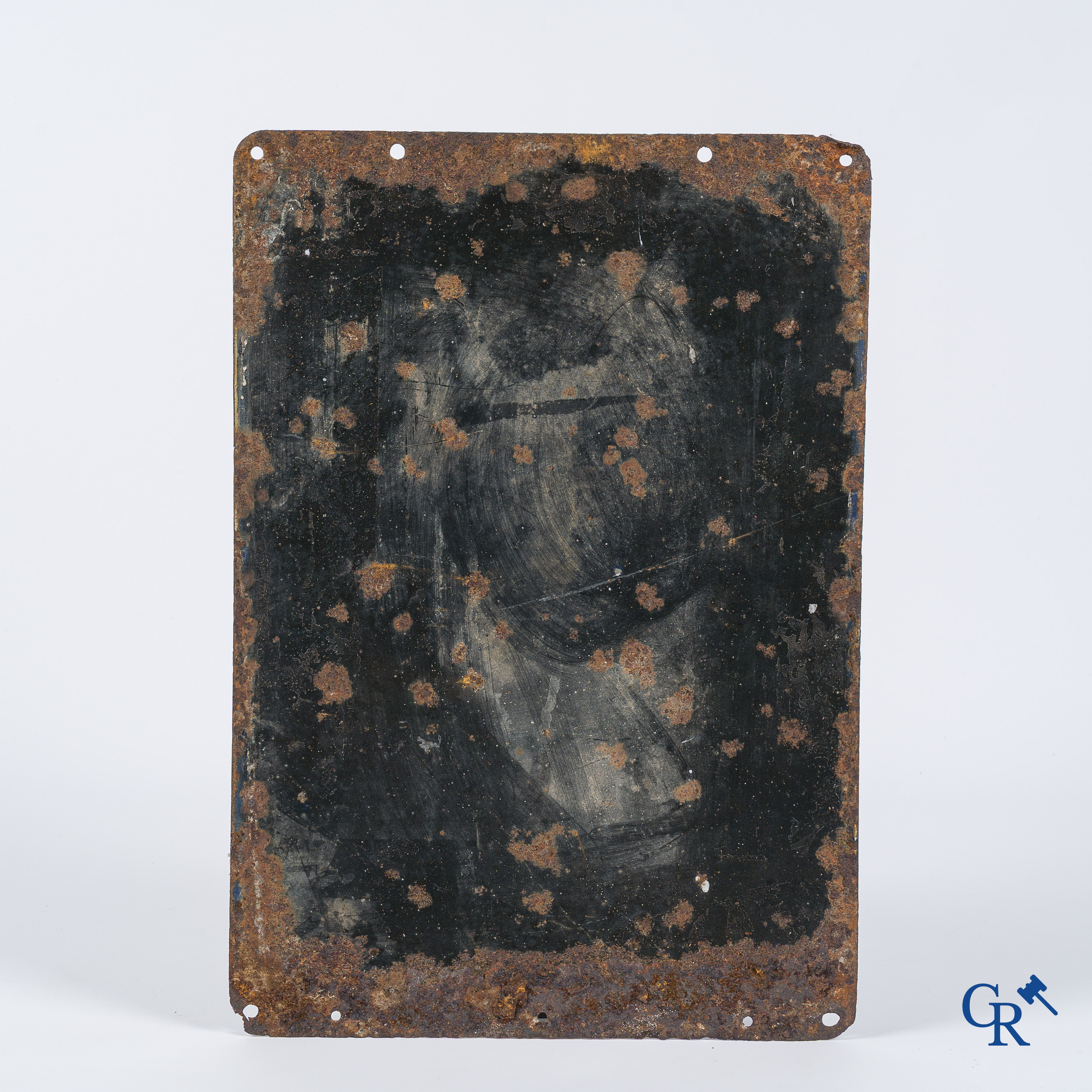 Liebig, Rare set of 2 enamel advertising signs suspended from a cast iron ox-shaped bracket. Around 1900.