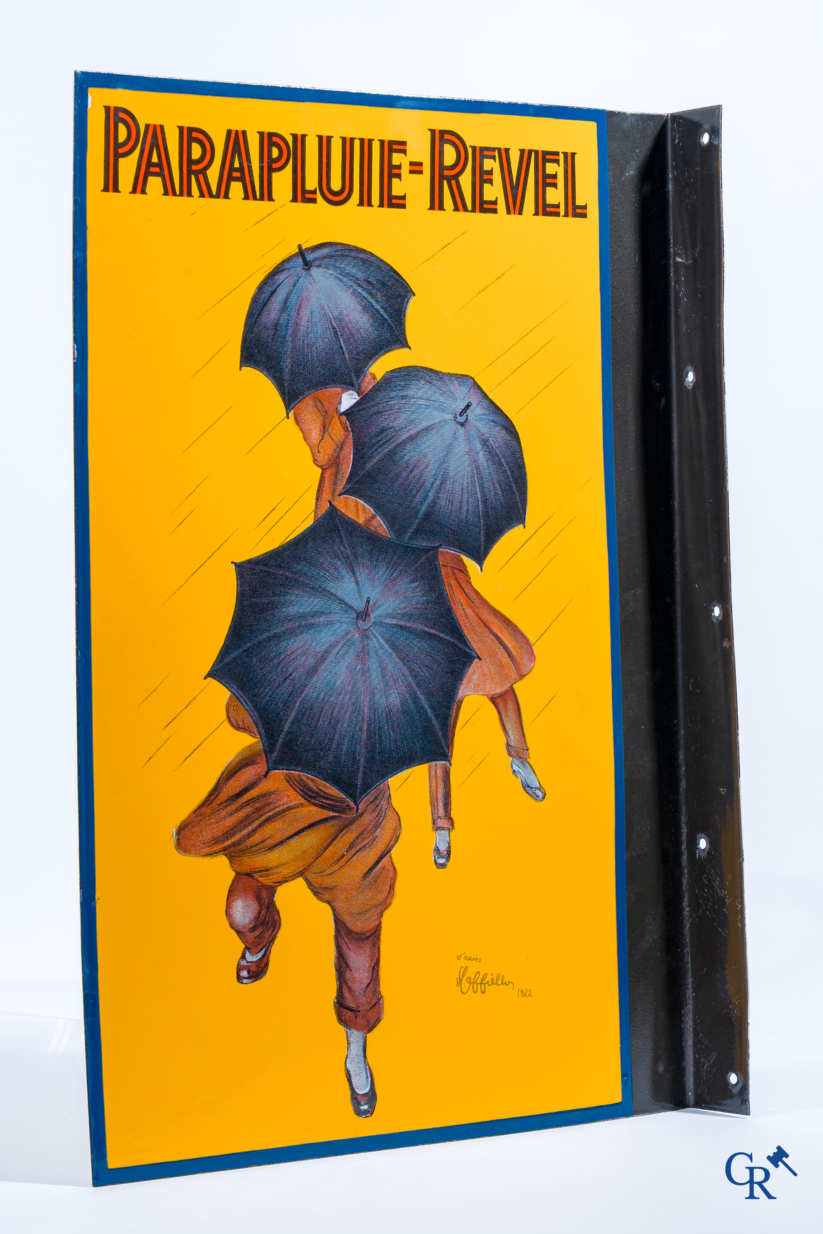 Parapluie-Revel. Double-sided enameled publicity sign. Design by Leonetto Cappiello. 1920's.