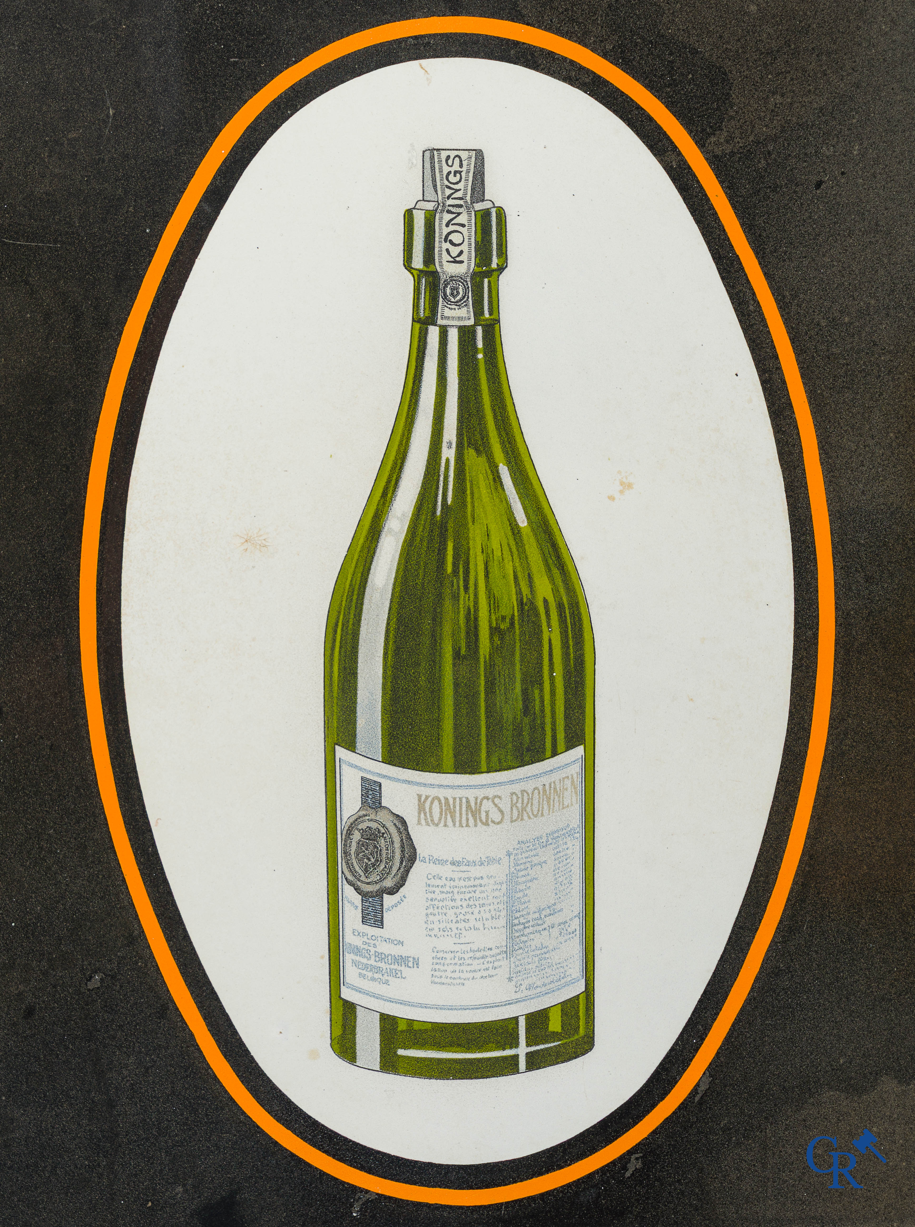Konings Bronnen. Rare enamel advertising sign for the KaBé spring water of Nederbrakel. Emaillerie Koekelberg 1933.