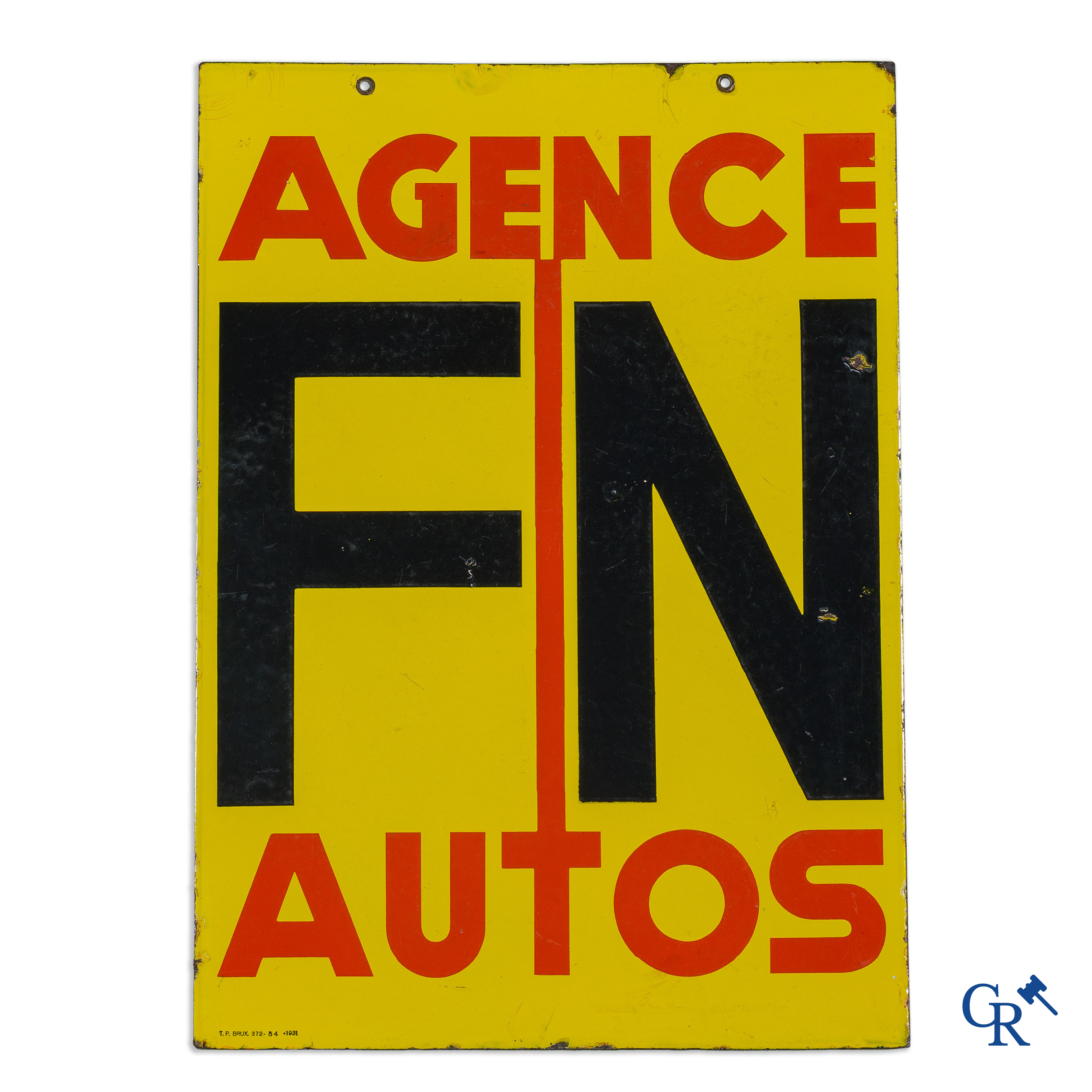 Fabrique Nationale Herstal. Dubbelzijdig emaille uithangbord voor de concessiehouder van auto's FN.